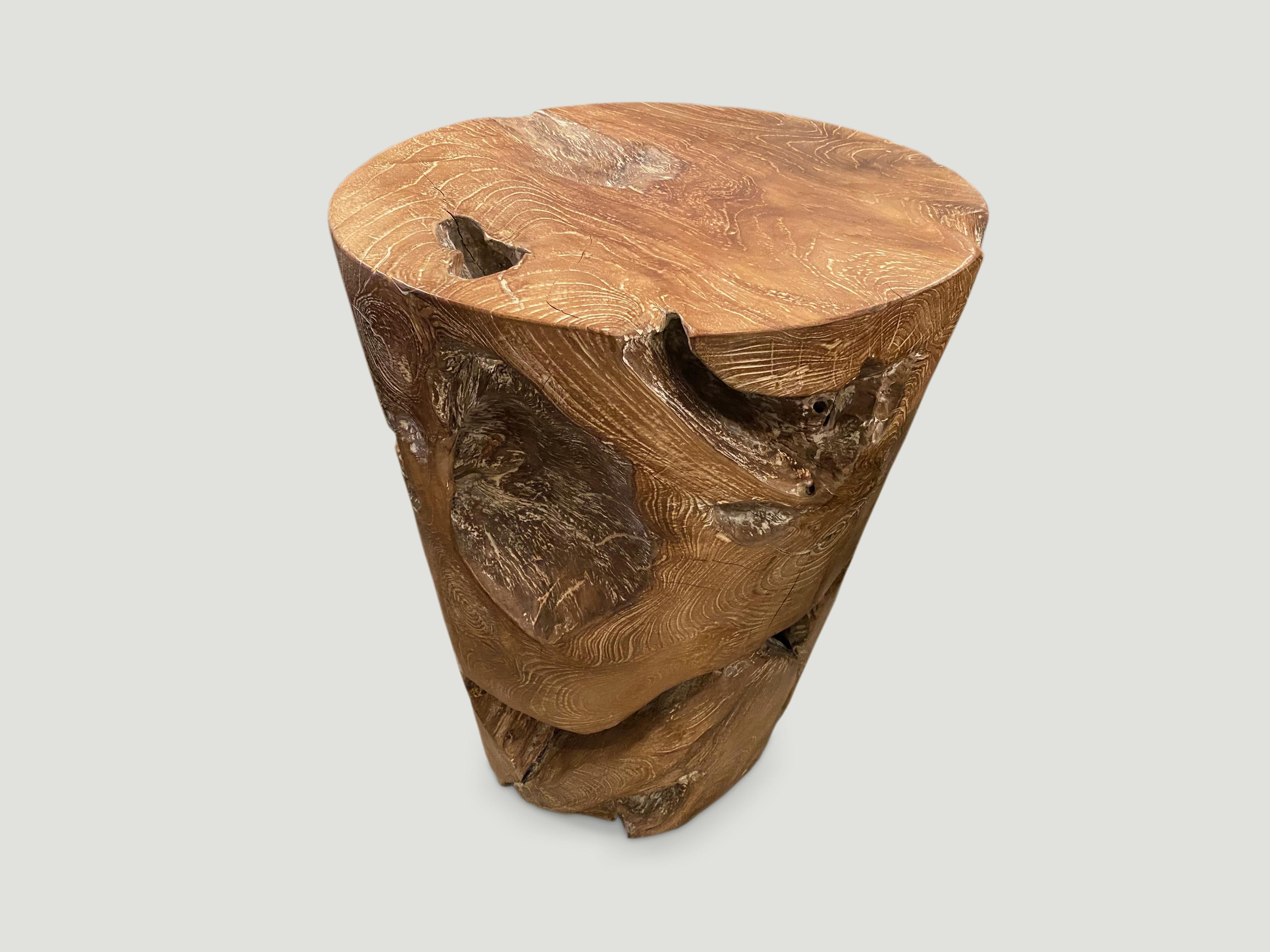 Organic Modern Andrianna Shamaris Organic Cerused Teak Wood Side Table or Pedestal For Sale