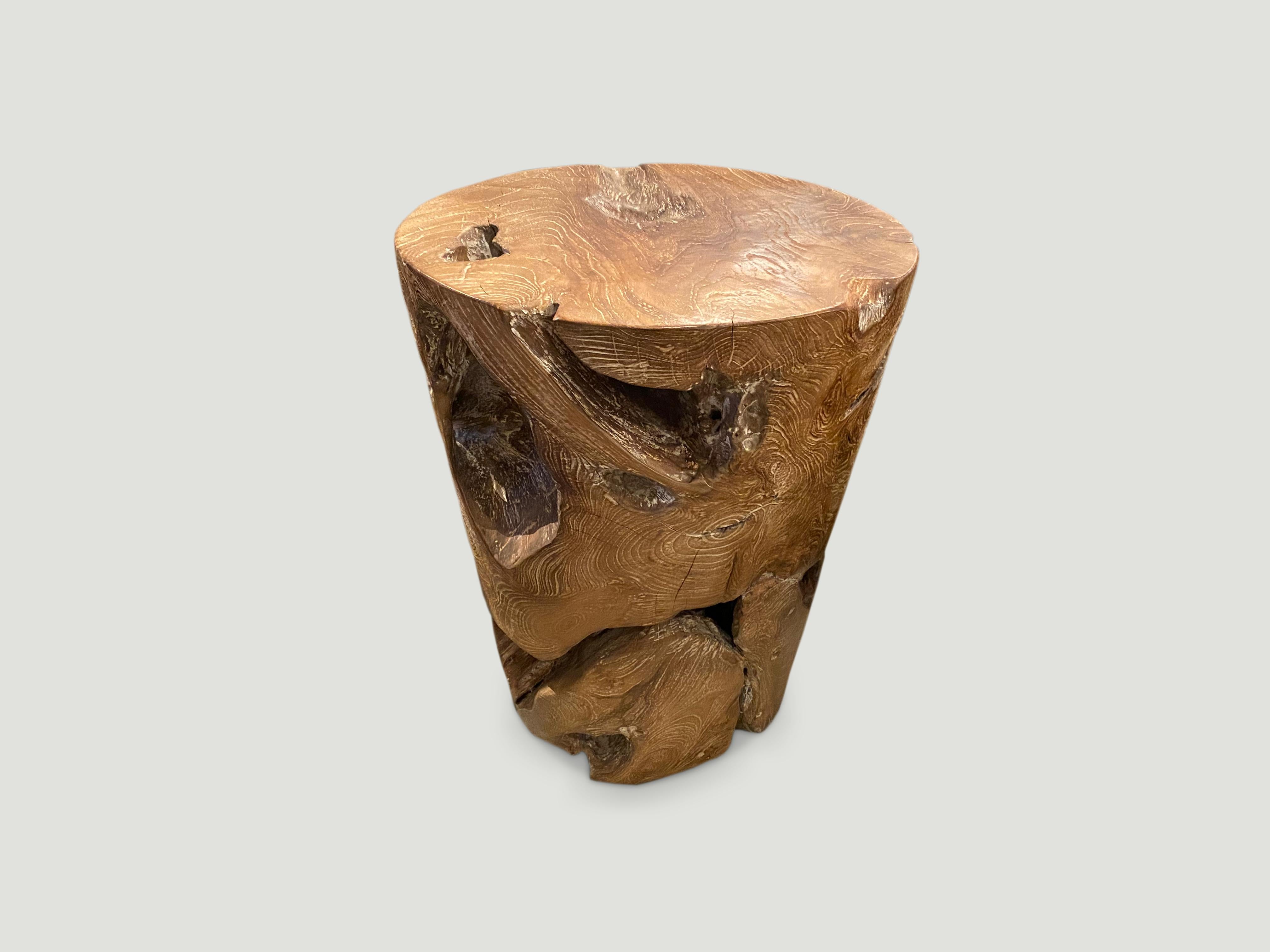 Andrianna Shamaris Organic Cerused Teak Wood Side Table or Pedestal In Excellent Condition For Sale In New York, NY
