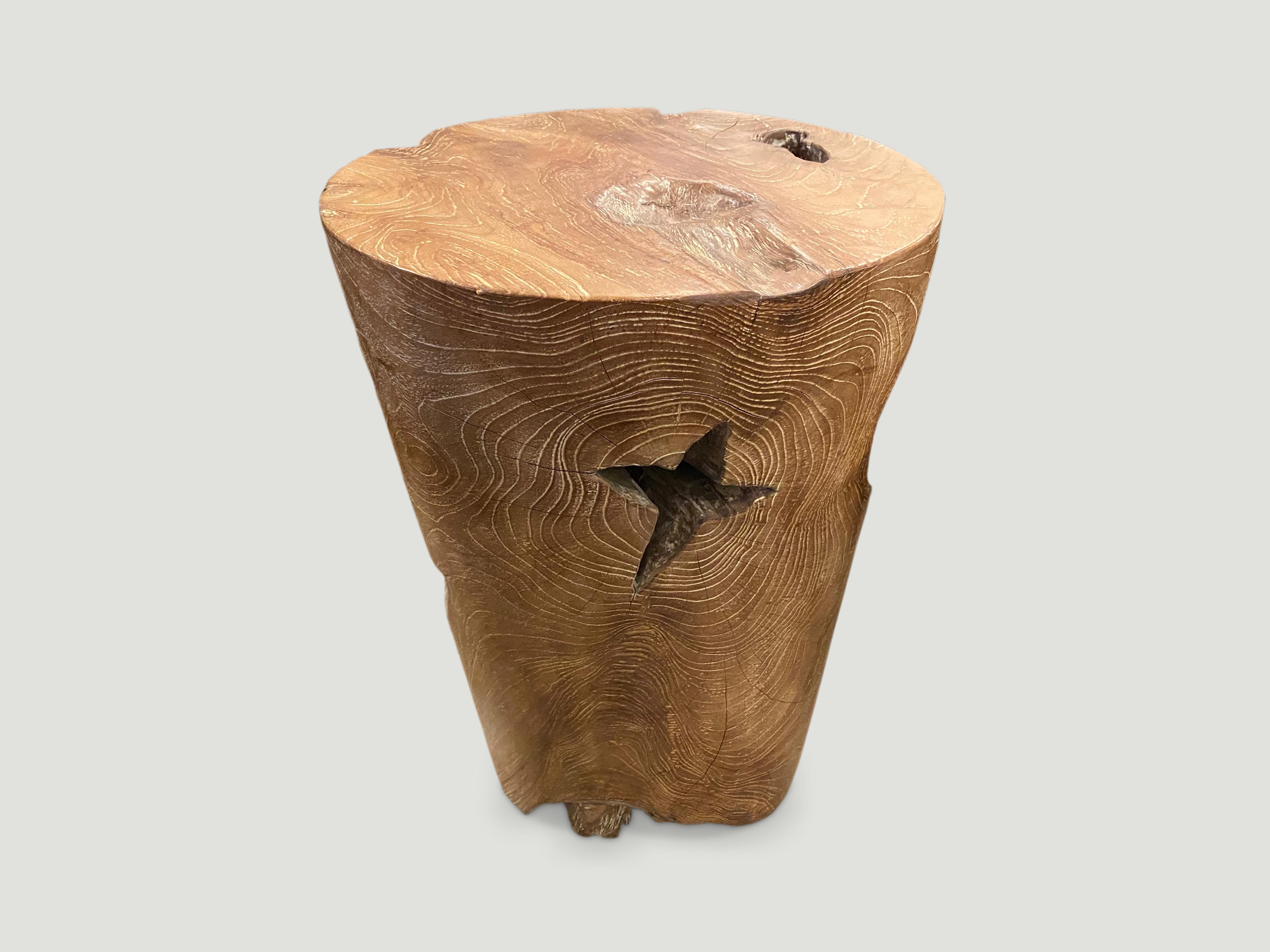 Contemporary Andrianna Shamaris Organic Cerused Teak Wood Side Table or Pedestal For Sale