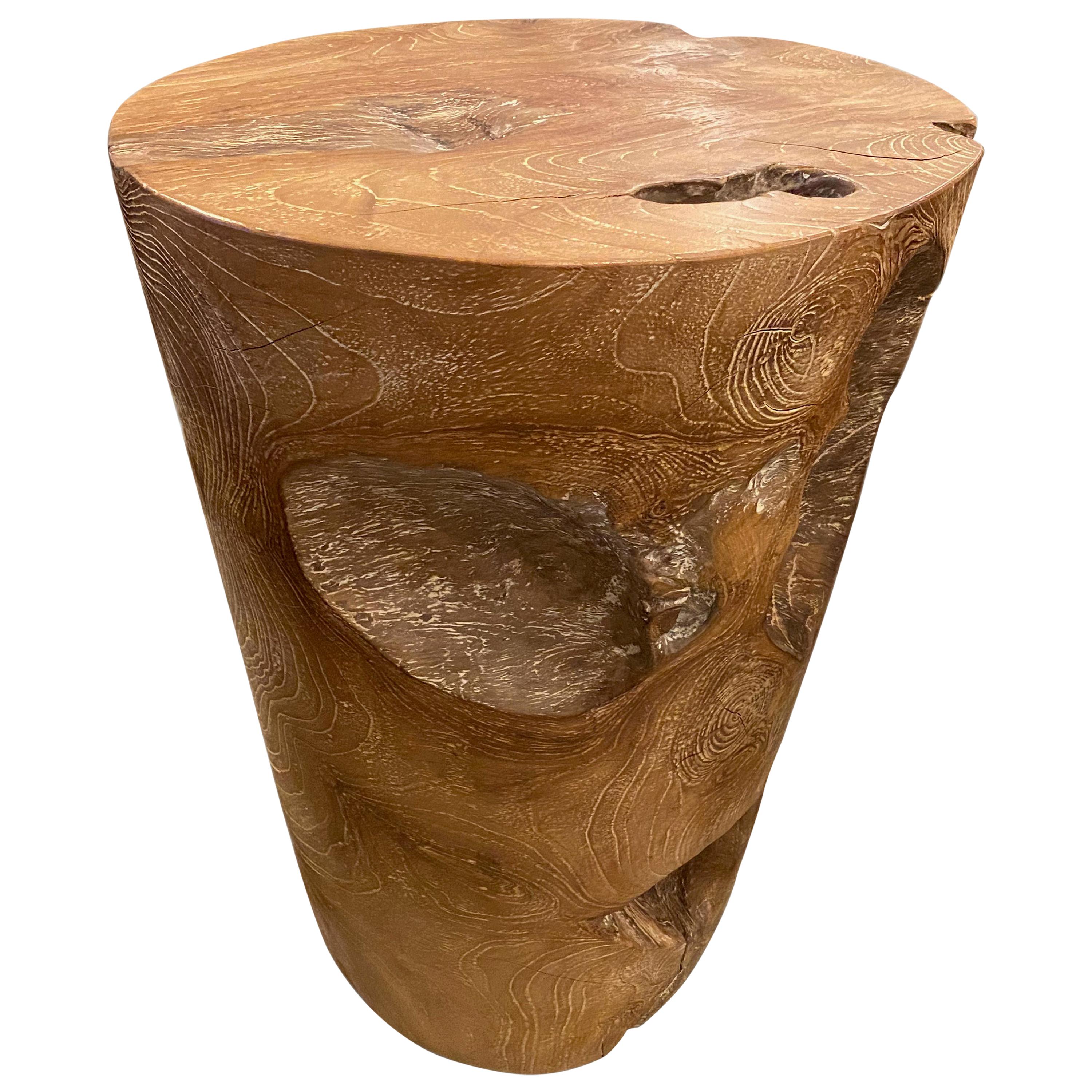 Andrianna Shamaris Organic Cerused Teak Wood Side Table or Pedestal