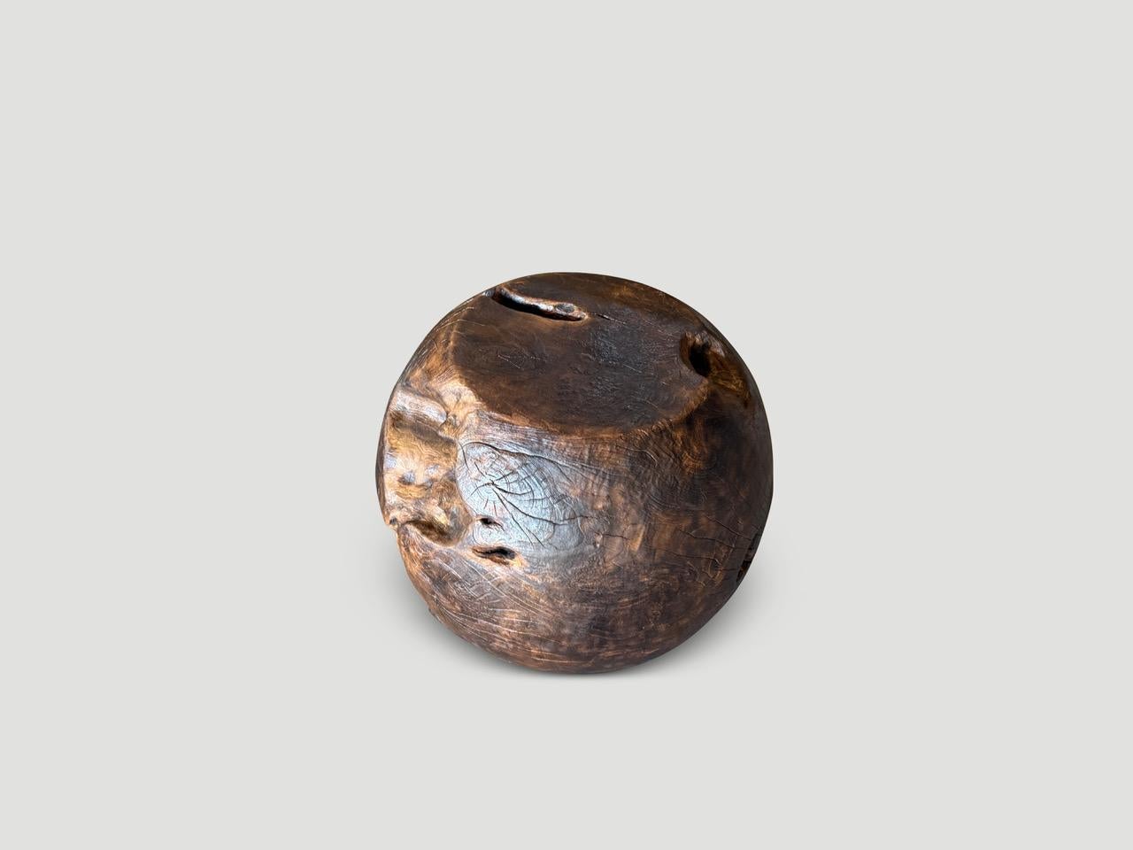 Organic Modern Andrianna Shamaris Organic Charred Drum Teak Wood Side Table For Sale