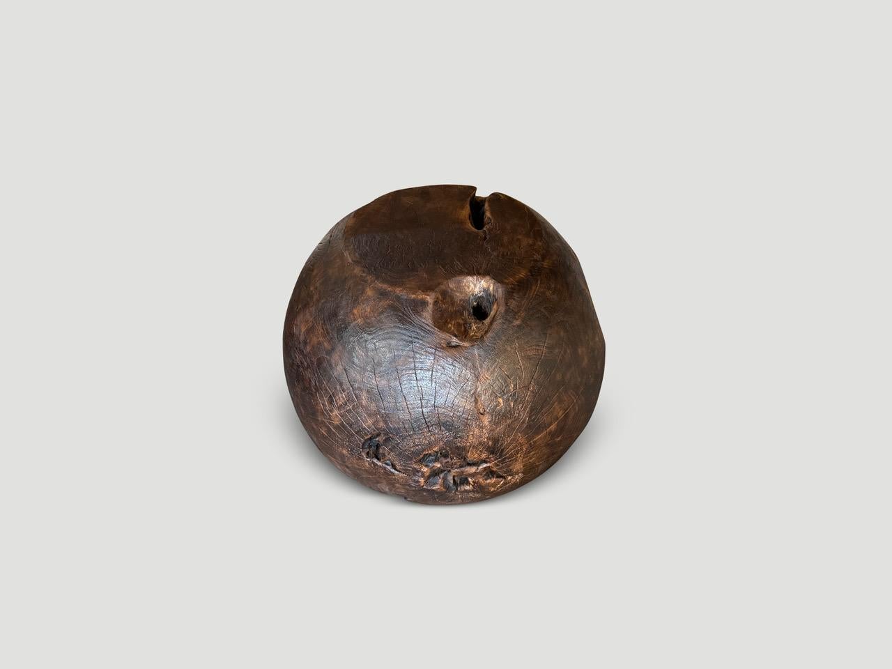 Andrianna Shamaris Organic Charred Drum Teak Wood Side Table In Excellent Condition For Sale In New York, NY