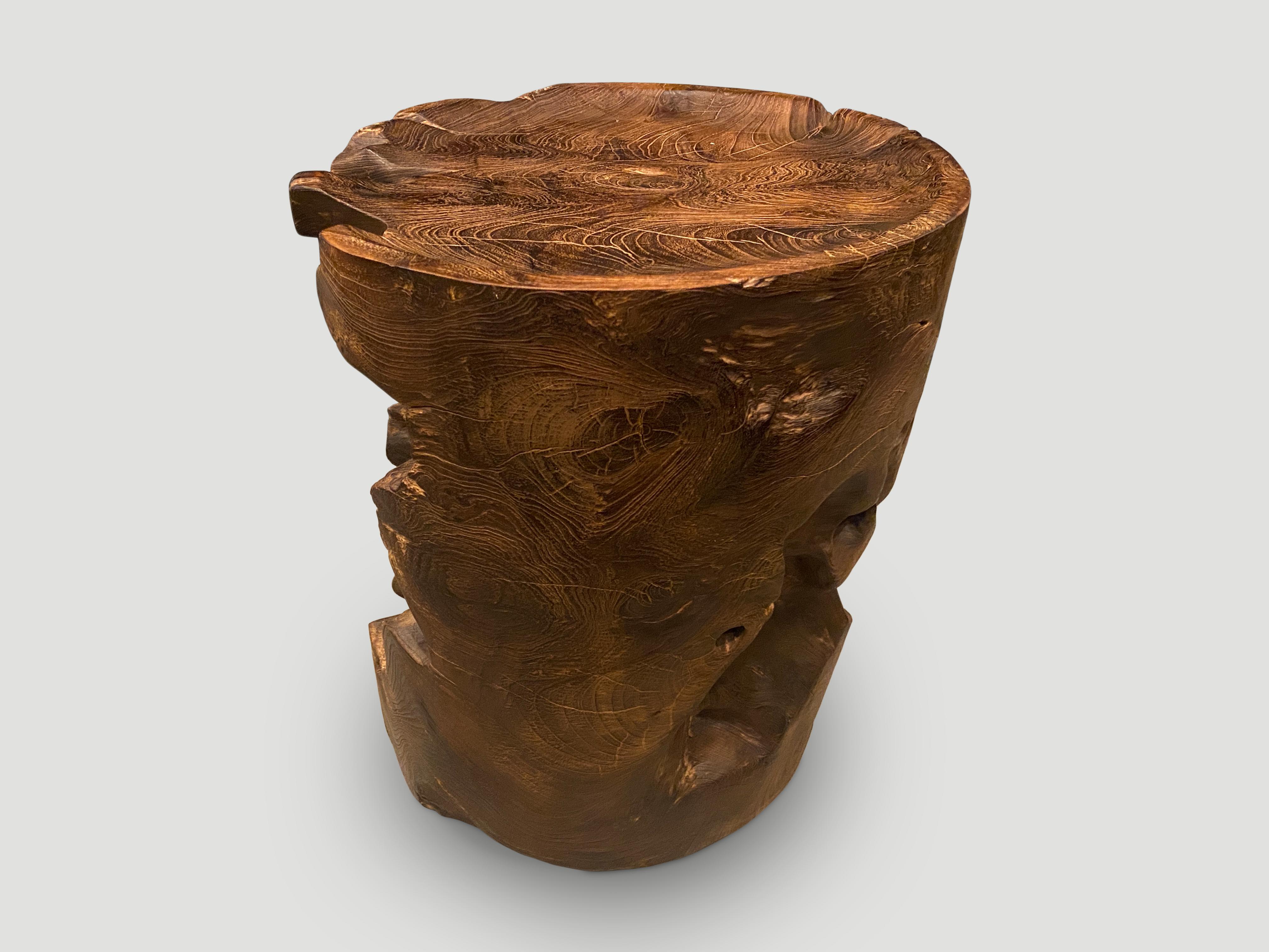 Andrianna Shamaris Organic Charred Teak Wood Tray Side Table In Excellent Condition For Sale In New York, NY