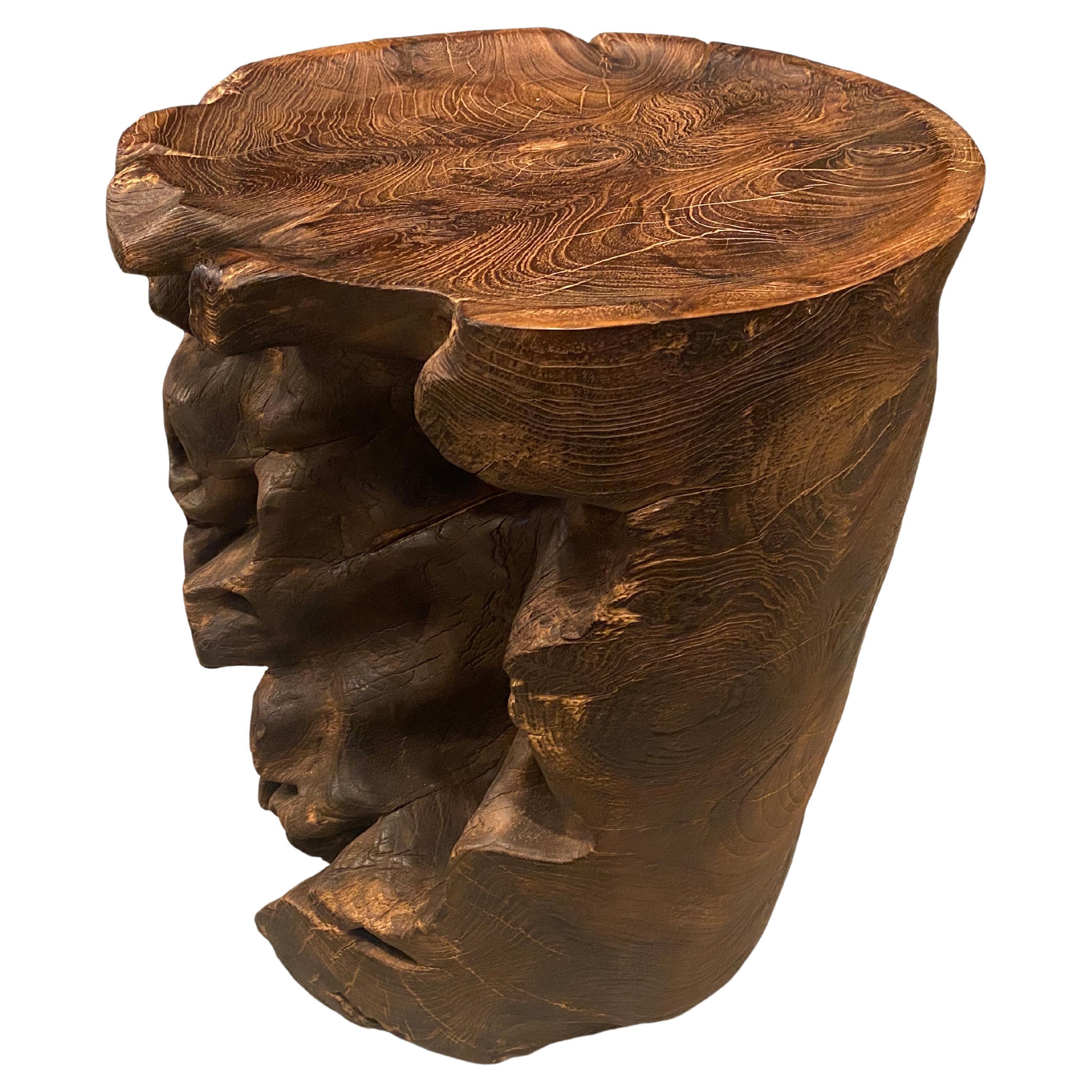 Andrianna Shamaris Organic Charred Teak Wood Tray Side Table For Sale