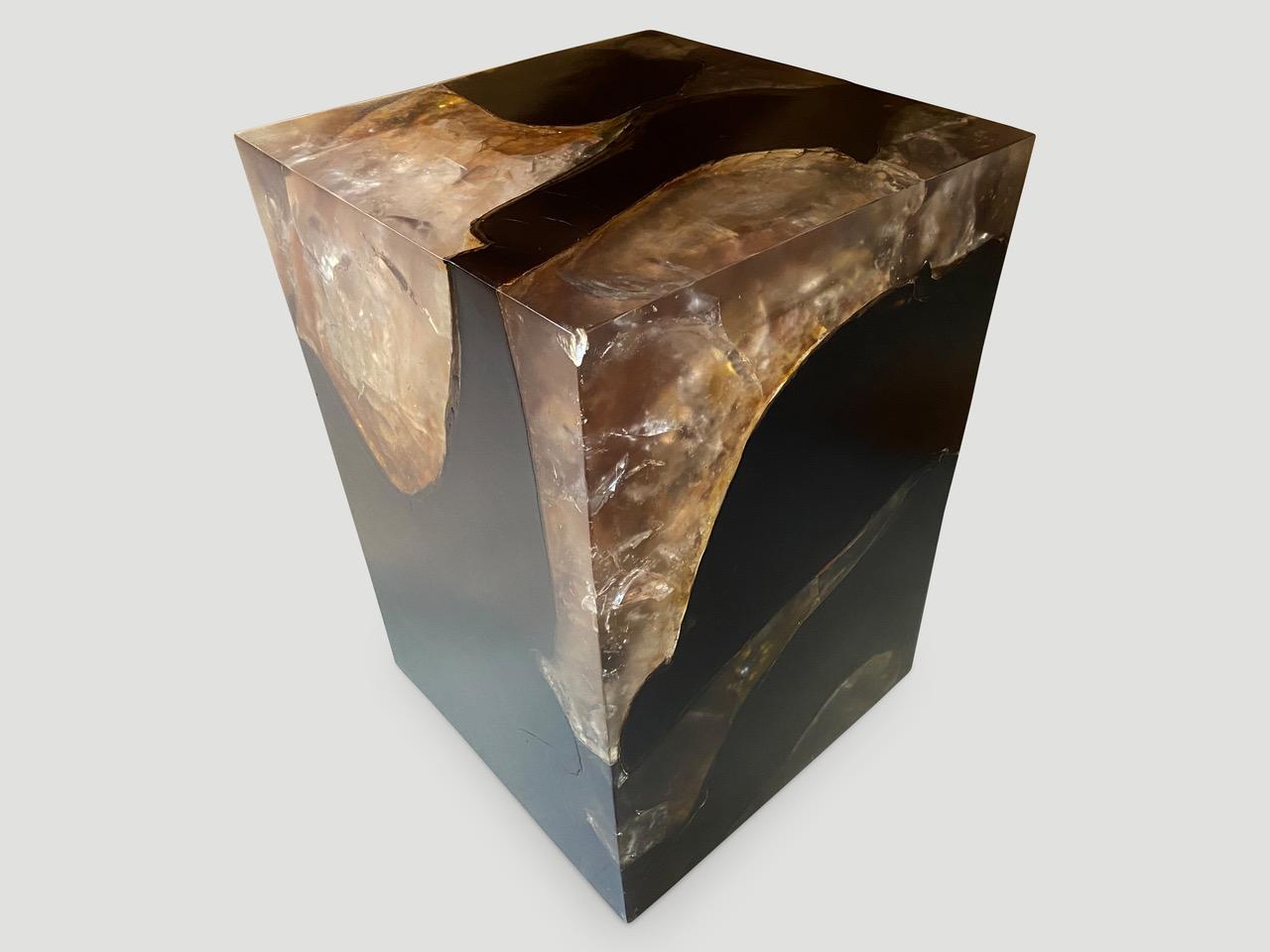 Andrianna Shamaris Organic Cracked Resin and Teak Wood Side Table In Excellent Condition In New York, NY