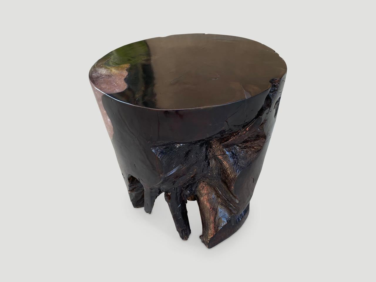 Contemporary Andrianna Shamaris Organic Cracked Resin and Teak Wood Side Table For Sale