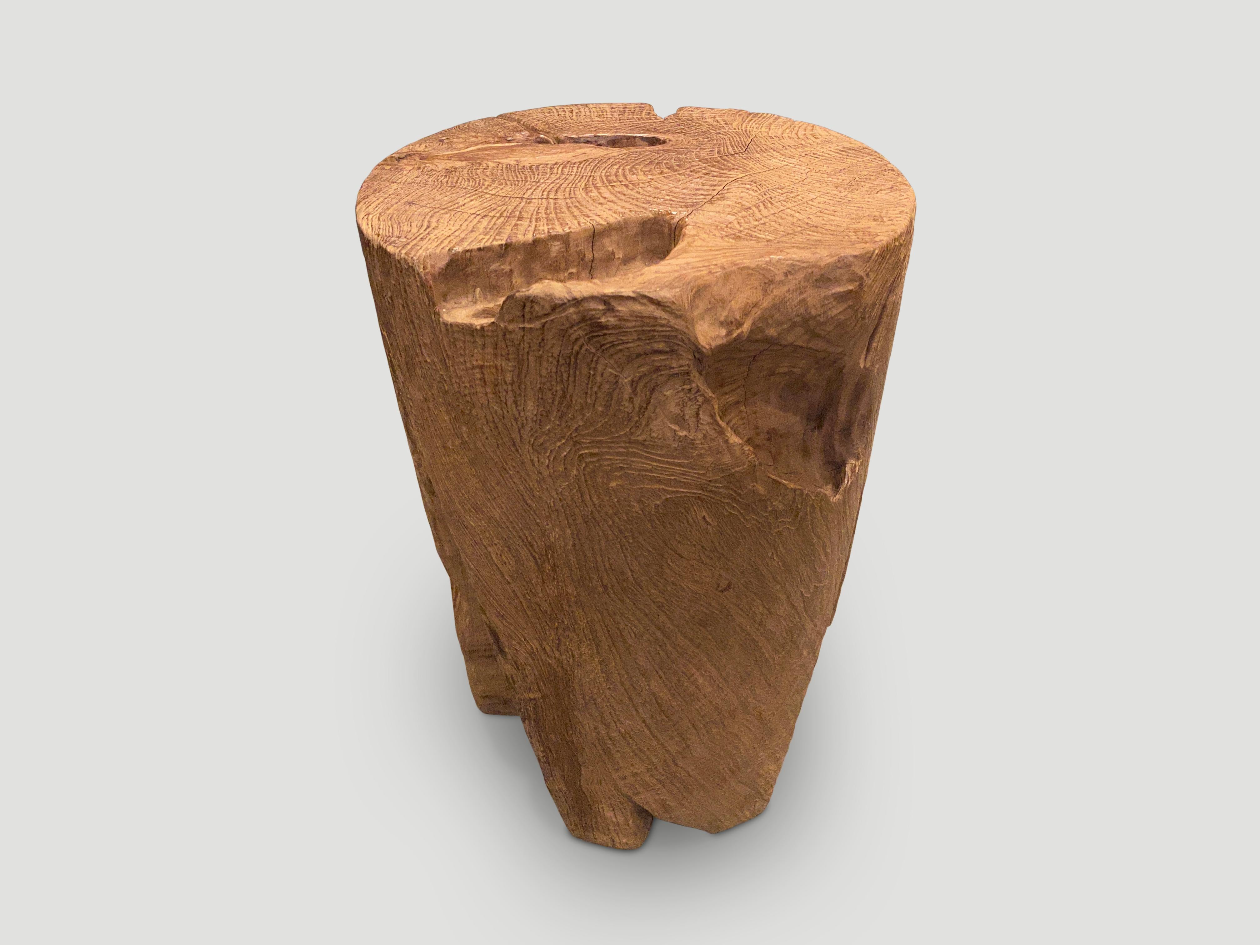 Andrianna Shamaris Organic Cylinder Teak Wood Side Table In Excellent Condition For Sale In New York, NY