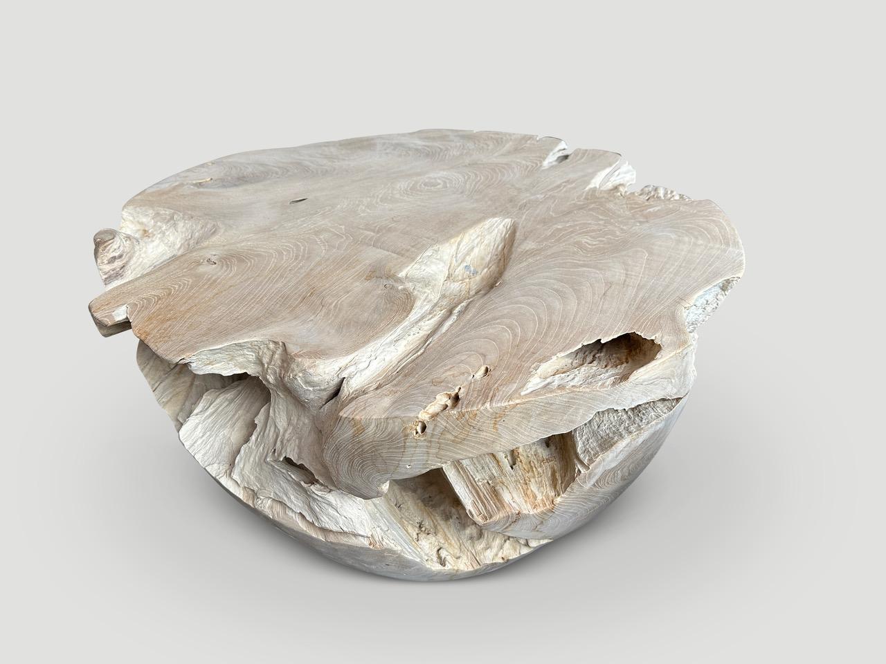 XXIe siècle et contemporain Andrianna Shamaris Table basse en bois de teck en forme de tambour organique en vente