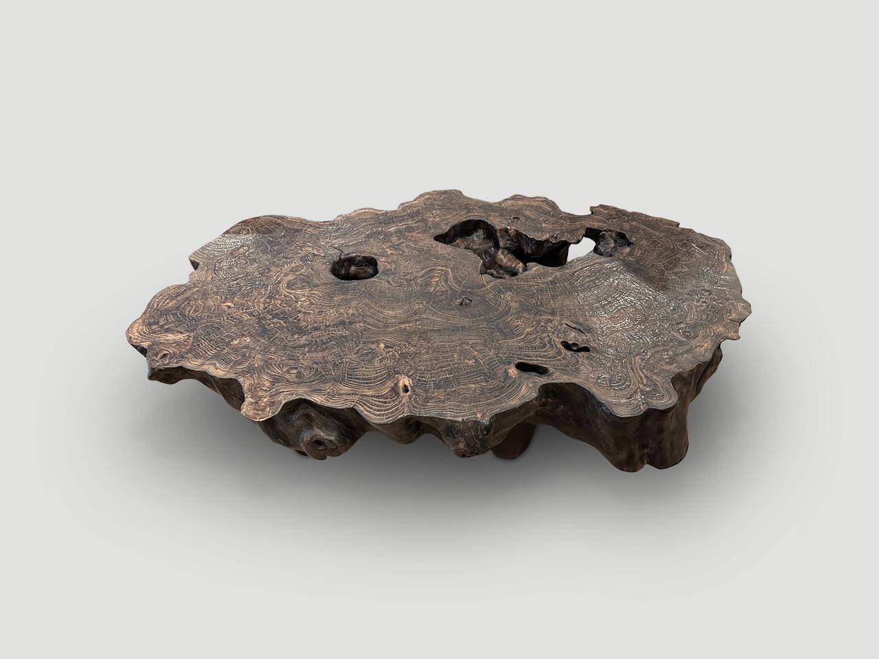 Andrianna Shamaris Organic Lightly Charred Teak Wood Coffee Table In Excellent Condition For Sale In New York, NY