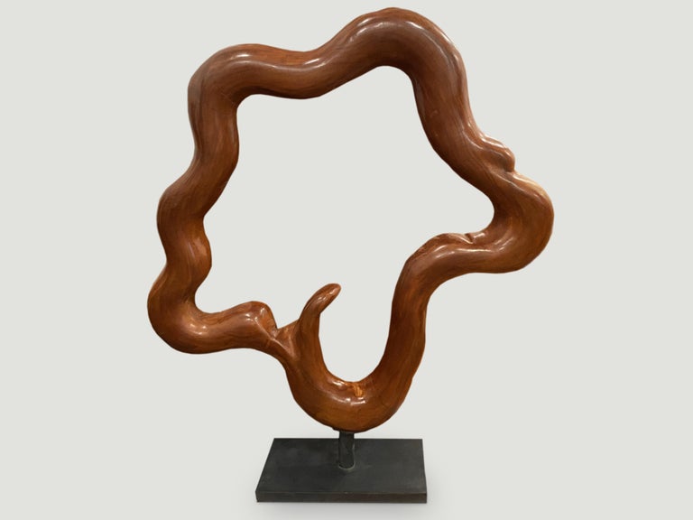 Andrianna Shamaris Organic Mahogany Wood Circle Sculpture In Excellent Condition For Sale In New York, NY