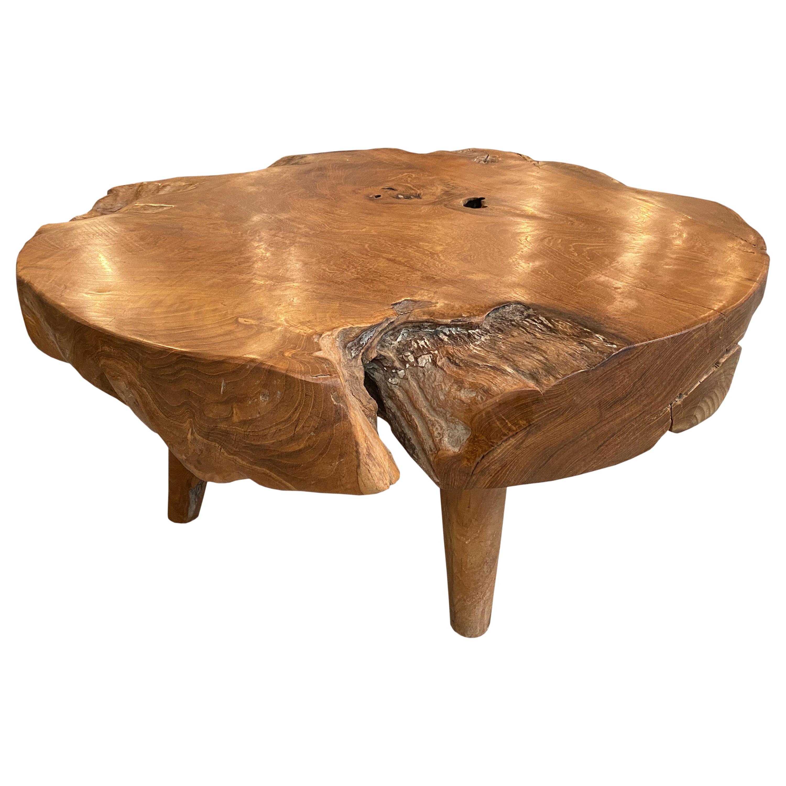 Andrianna Shamaris Organic Round Coffee Table with Midcentury Style Cone Legs