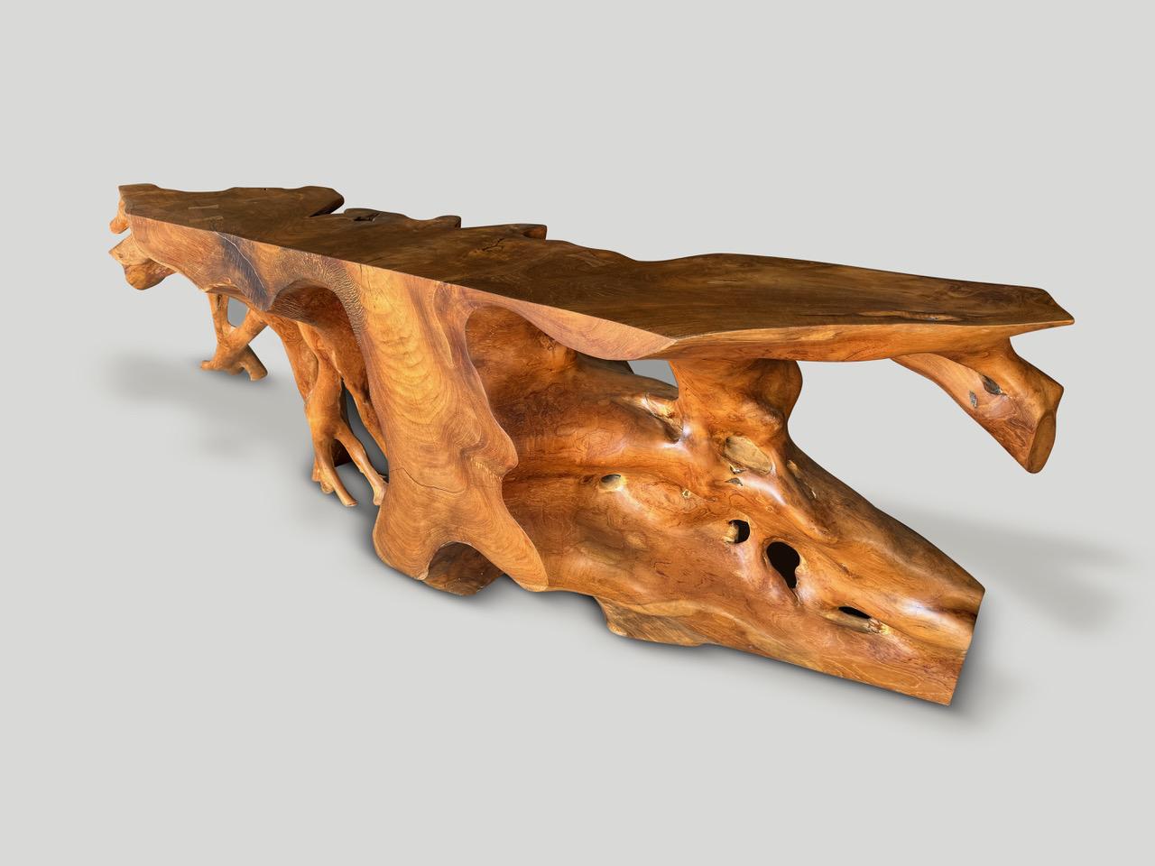 Organic Modern Andrianna Shamaris Organic Sculptural Teak Wood Console Table For Sale