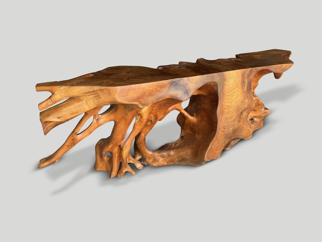 Andrianna Shamaris Organic Sculptural Teak Wood Console Table In Excellent Condition For Sale In New York, NY