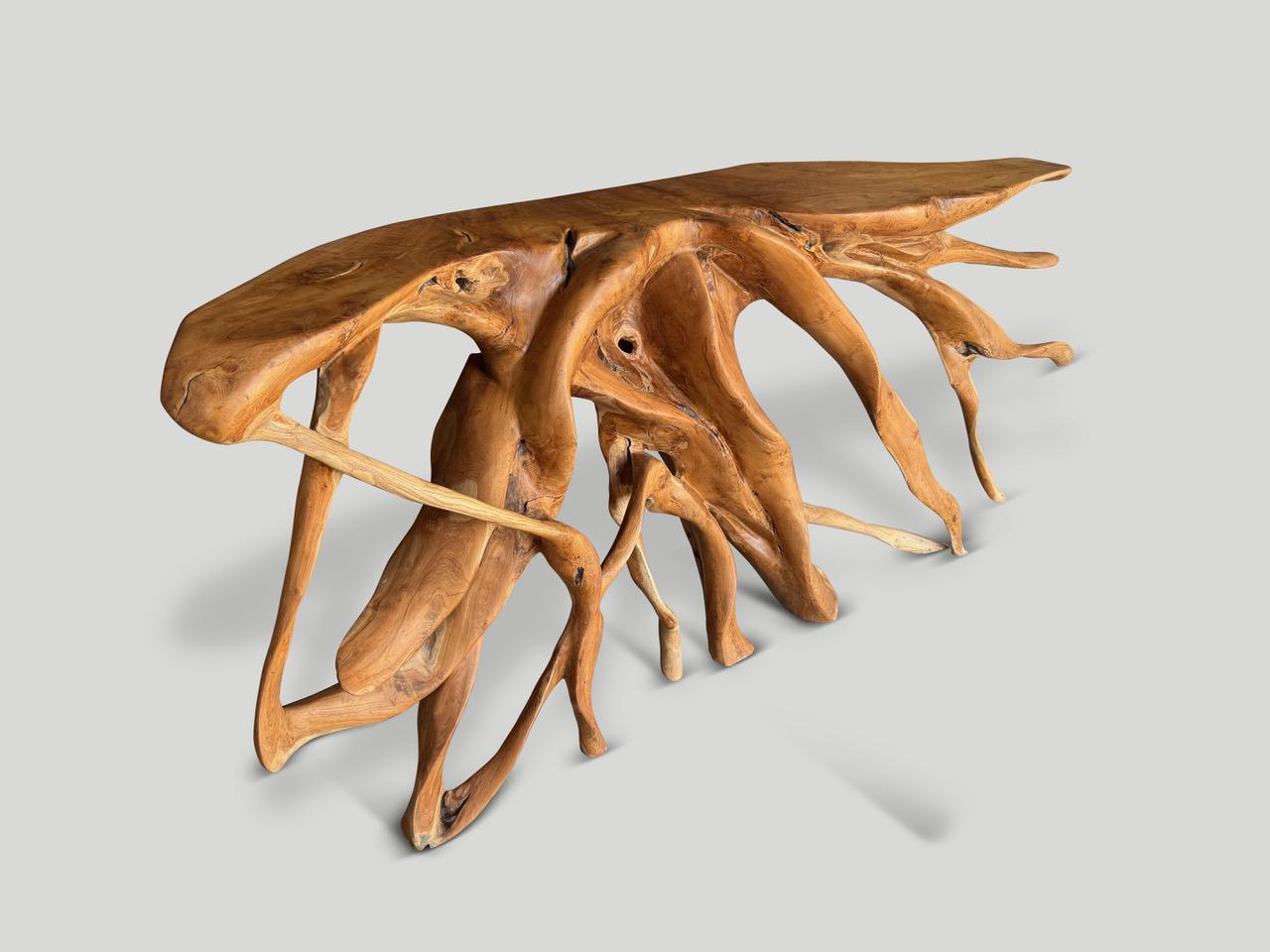 Contemporary Andrianna Shamaris Organic Sculptural Teak Wood Console Table For Sale