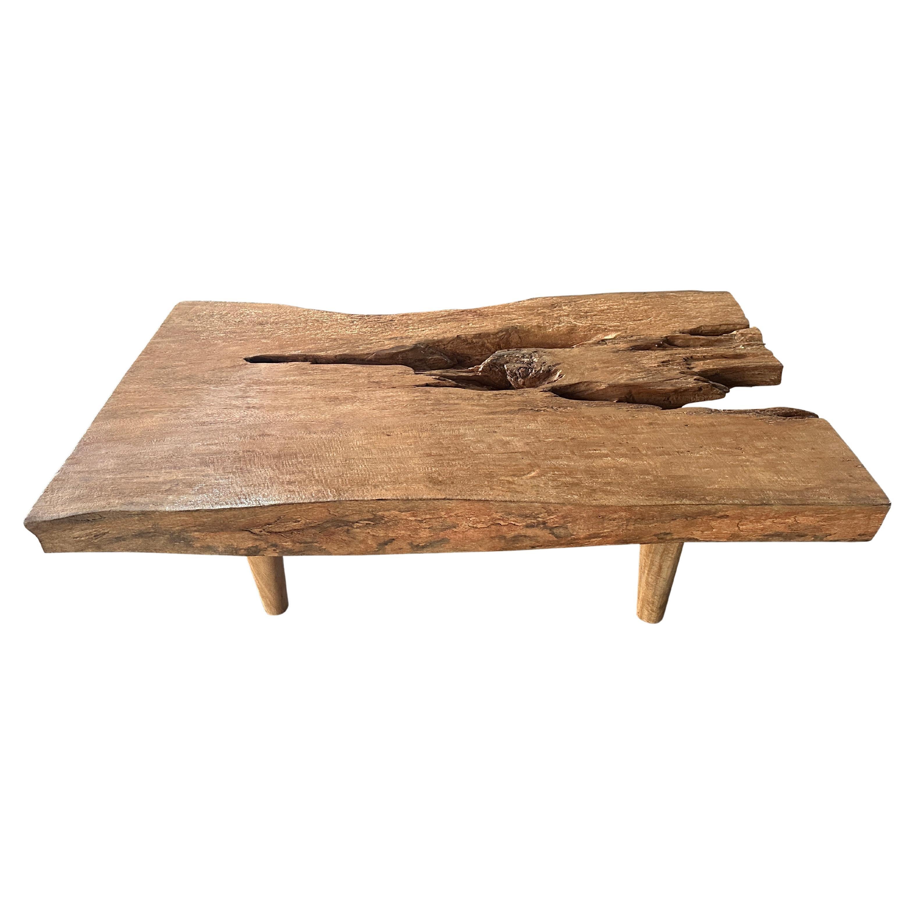 Andrianna Shamaris Organic Single Slab Suar Wood Coffee Table For Sale