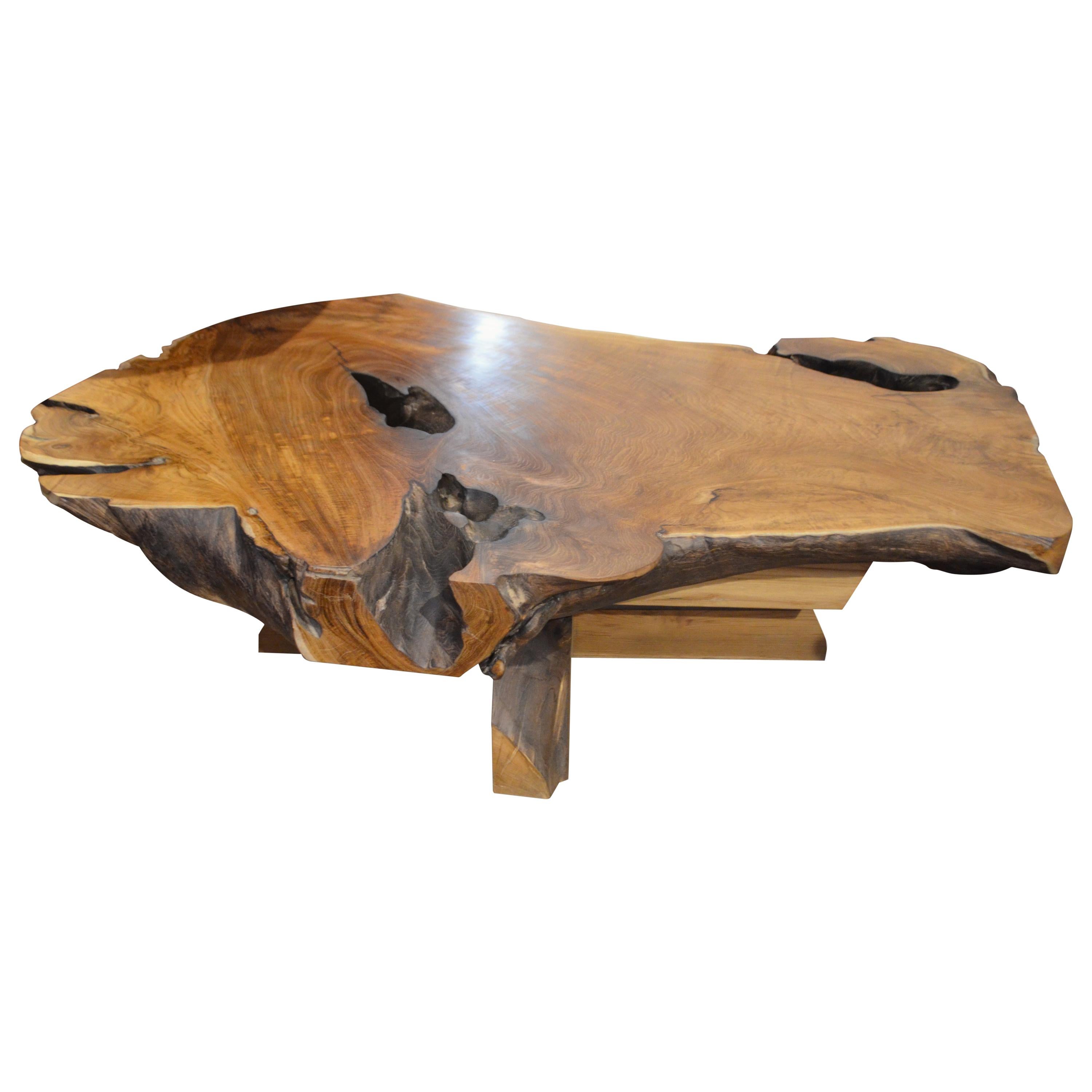 Andrianna Shamaris Organic Slab Teak Wood Coffee Table