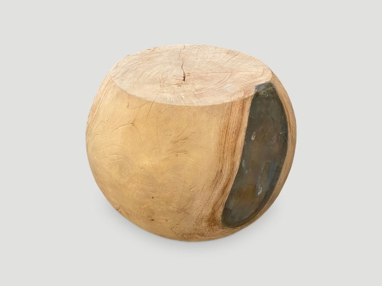 Andrianna Shamaris Organic Teak Wood and Resin Drum Side Table In Excellent Condition For Sale In New York, NY