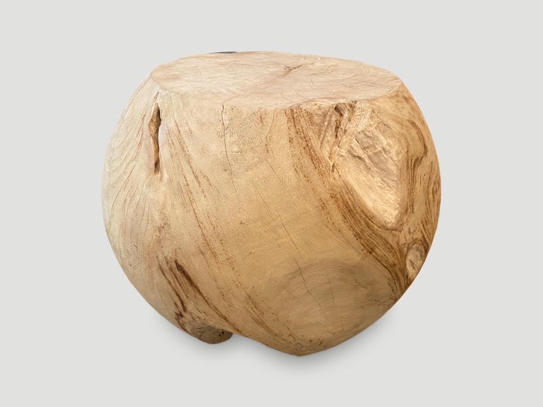 Andrianna Shamaris Organic Teak Wood and Resin Drum Side Table For Sale 2