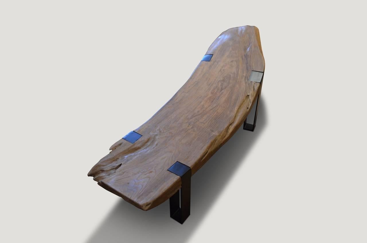 Organic Modern Andrianna Shamaris Reclaimed Teak Wood and Metal Bench or Chaise For Sale