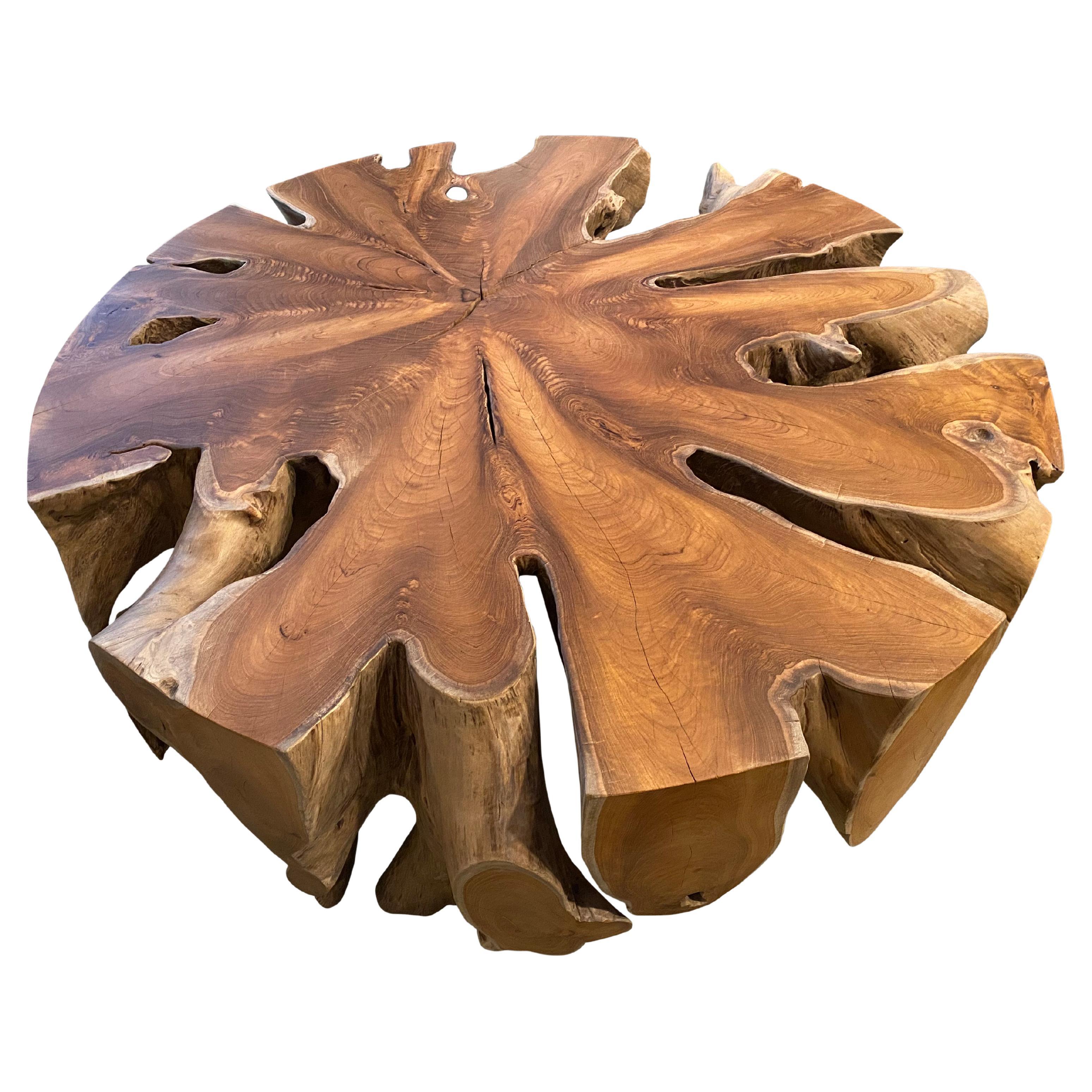 Table basse ronde organique Andrianna Shamaris en bois de teck organique