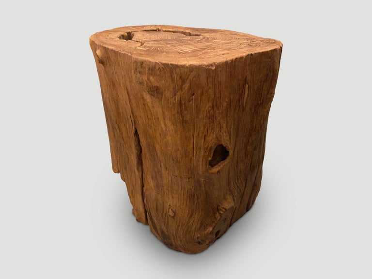 Organic Modern Andrianna Shamaris Organic Teak Wood Side Table or Pedestal For Sale