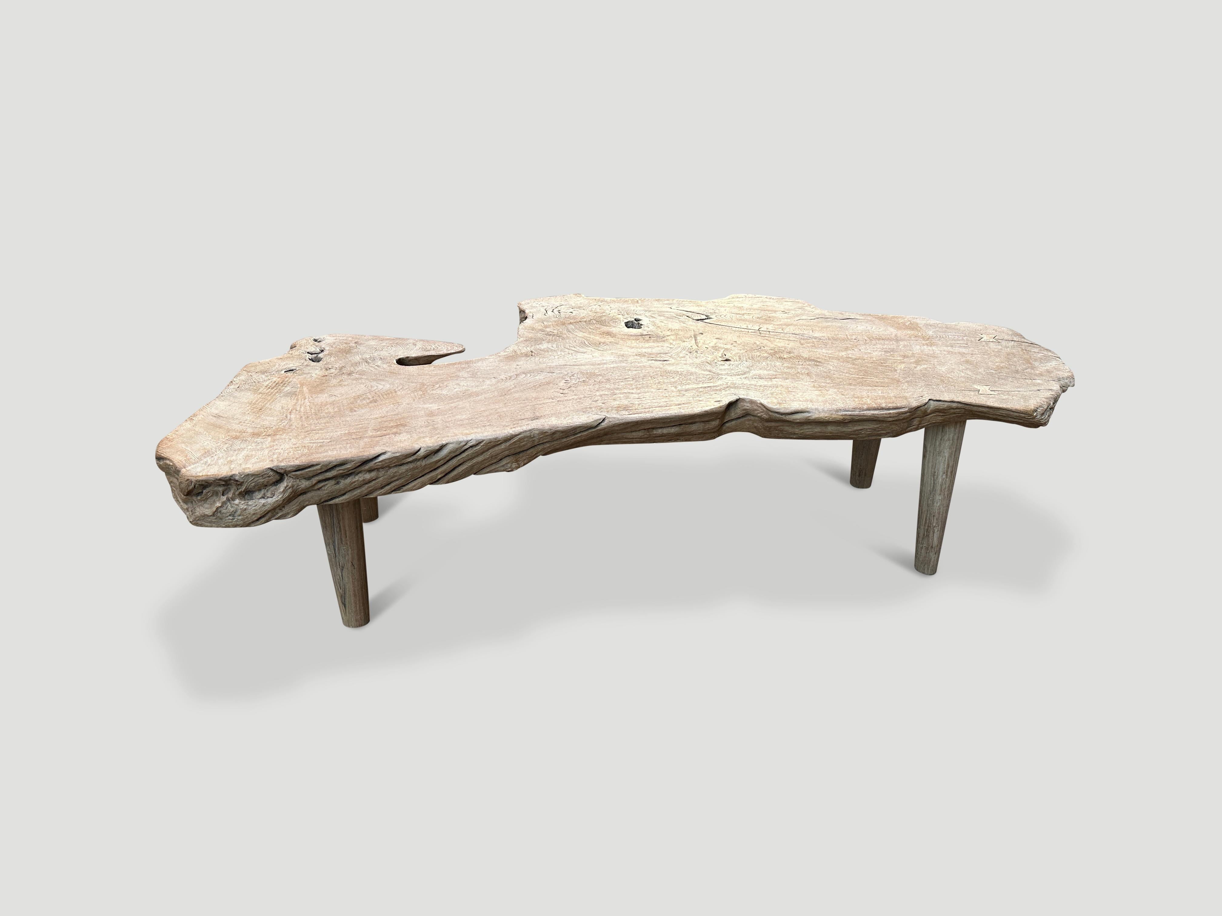 Andrianna Shamaris Organic White Washed Teak Wood Coffee Table In Excellent Condition For Sale In New York, NY