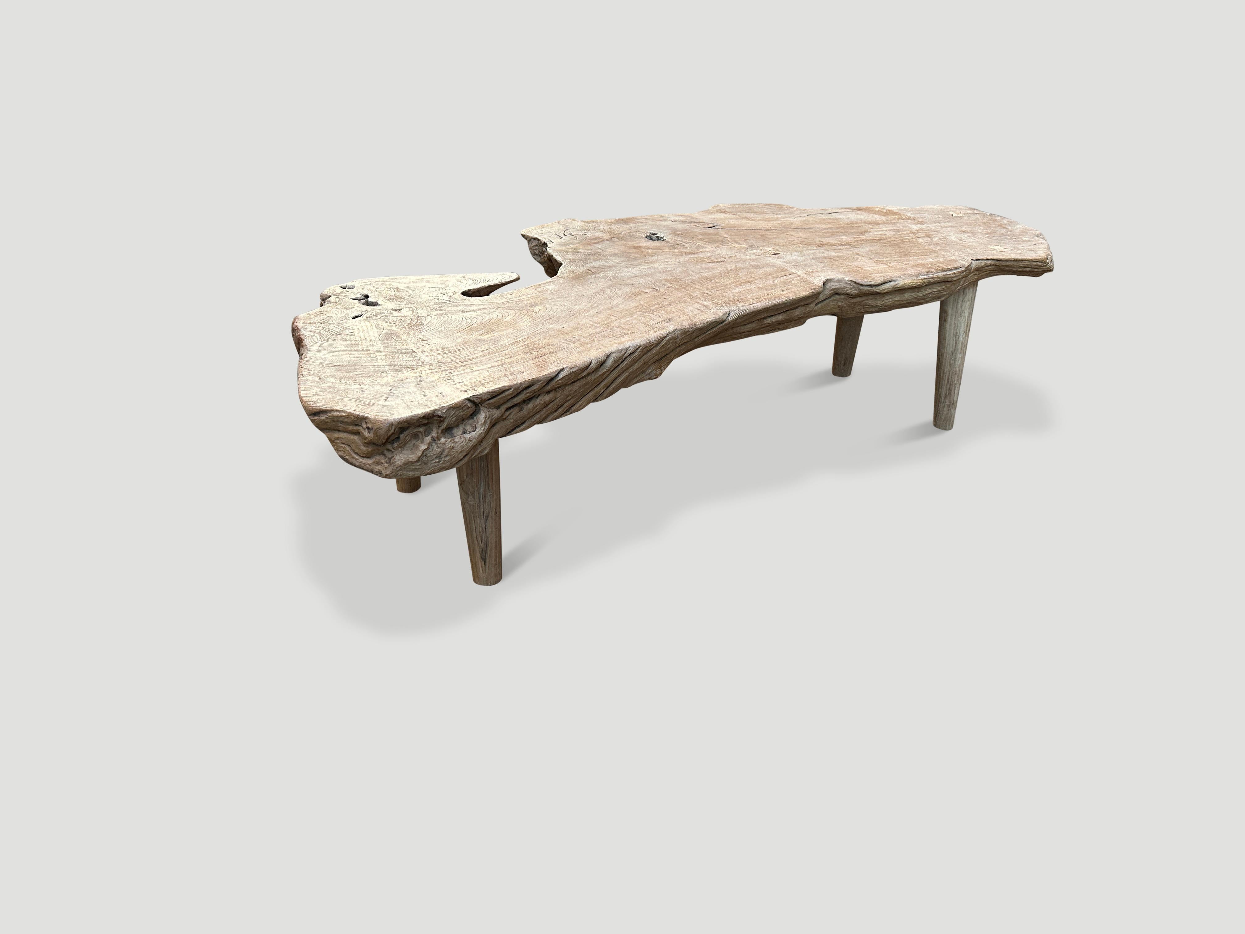 Contemporary Andrianna Shamaris Organic White Washed Teak Wood Coffee Table For Sale