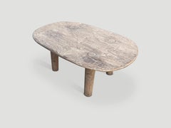 Andrianna Shamaris Oval Low Bleached Teak Wood Side Table - Organic Modern Desig
