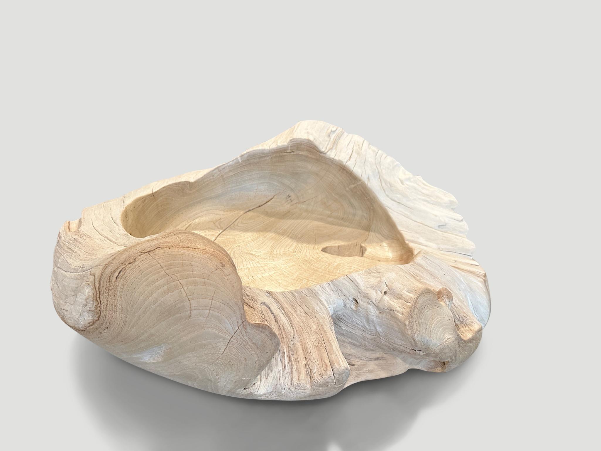 Andrianna Shamaris Oversized Bleached Sculptural Teak Wood Vessel In Excellent Condition For Sale In New York, NY