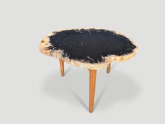 Andrianna Shamaris Palm – Beistelltisch aus versteinertem Holz mit Teakholz-Gestell