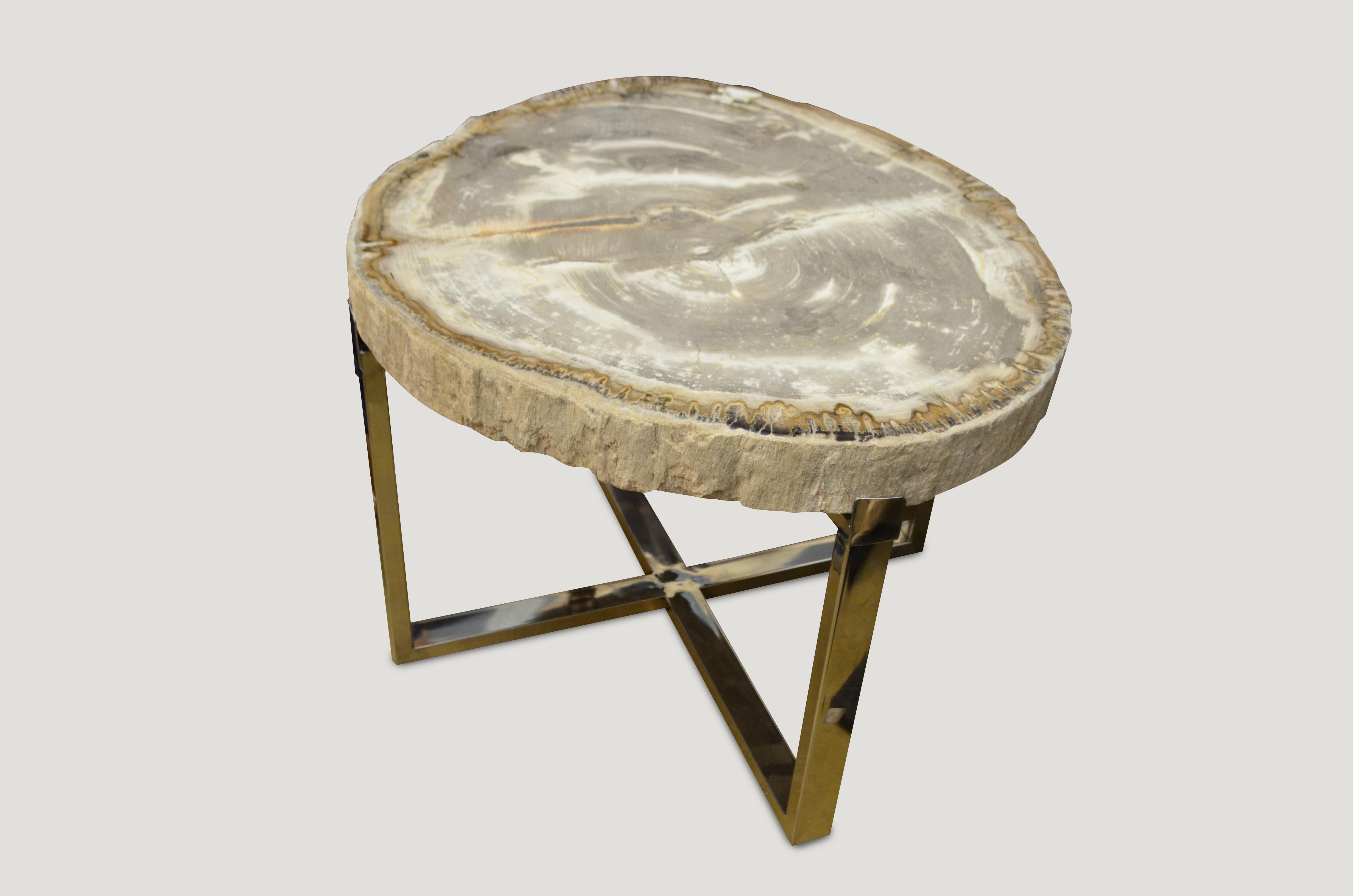 Organic Modern Andrianna Shamaris Petrified Wood Slab Side Table