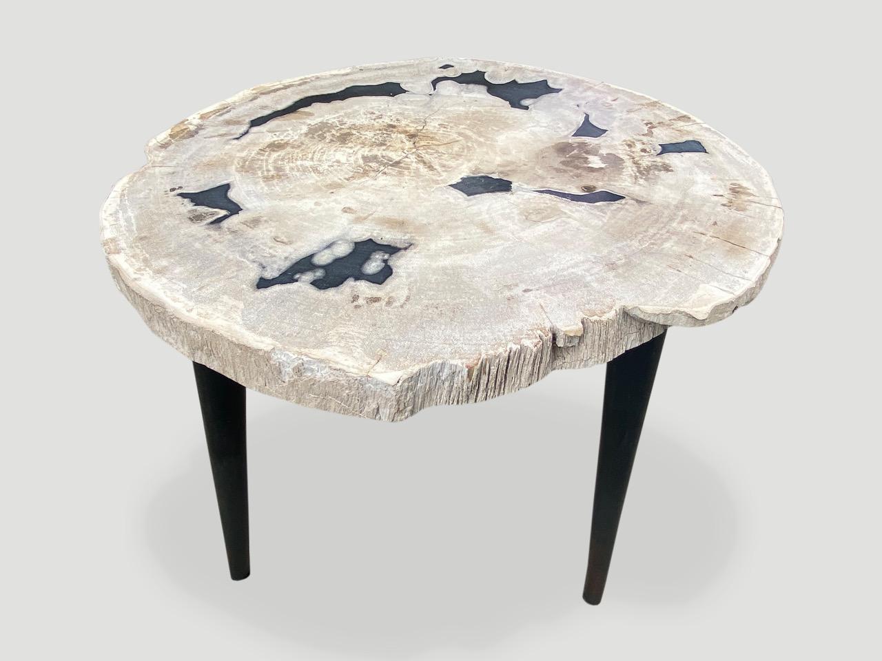 Andrianna Shamaris Petrified Wood Slab Table with Steel Base In Excellent Condition For Sale In New York, NY