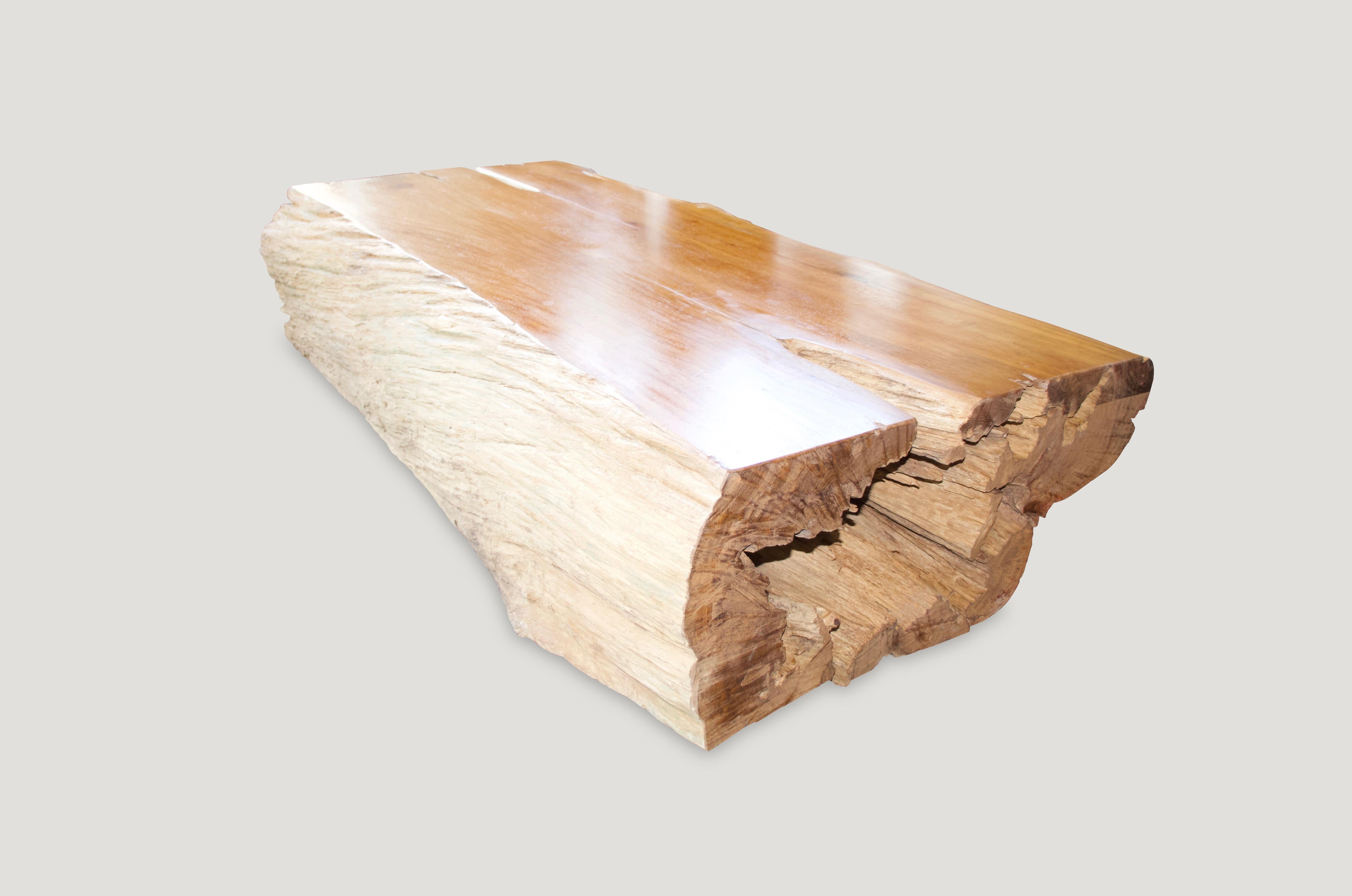 Organic Modern Andrianna Shamaris Polished Teak Wood Log Coffee Table For Sale