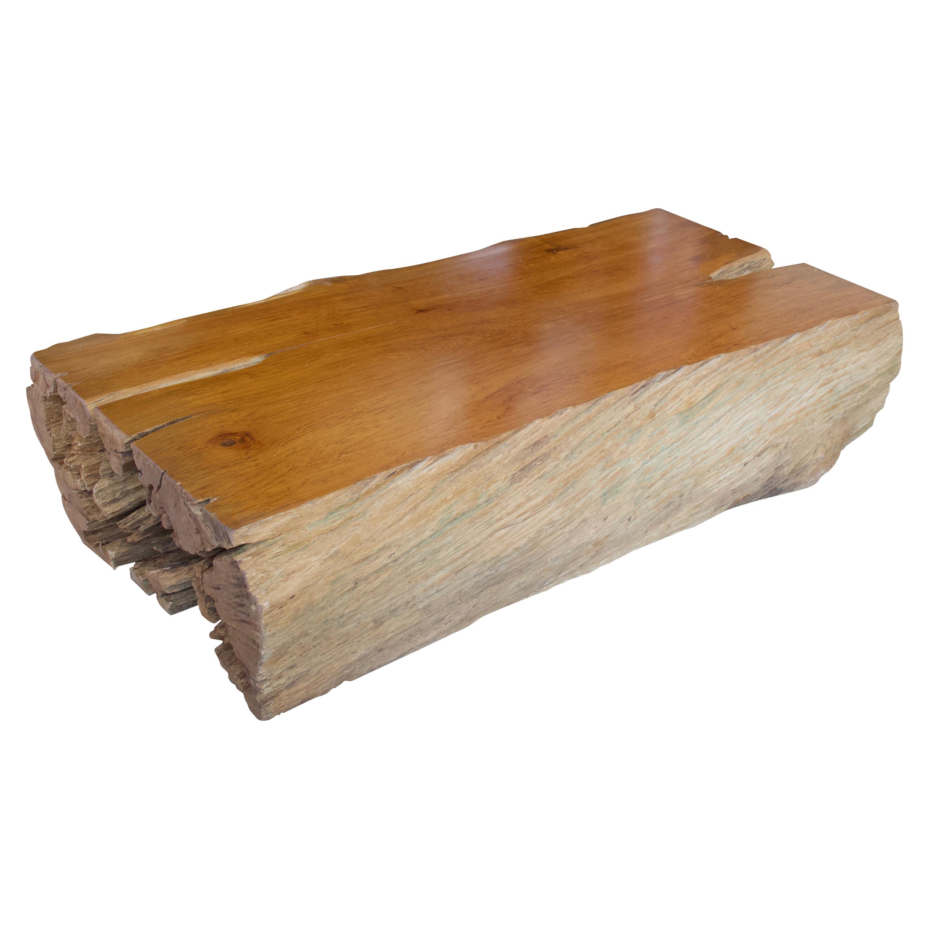 Andrianna Shamaris Polished Teak Wood Log Coffee Table For Sale