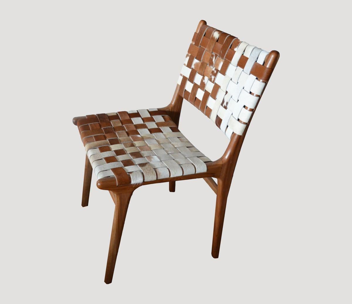 Indonesian Andrianna Shamaris Premium Double-Backed Teak Wood Cowhide Chair For Sale