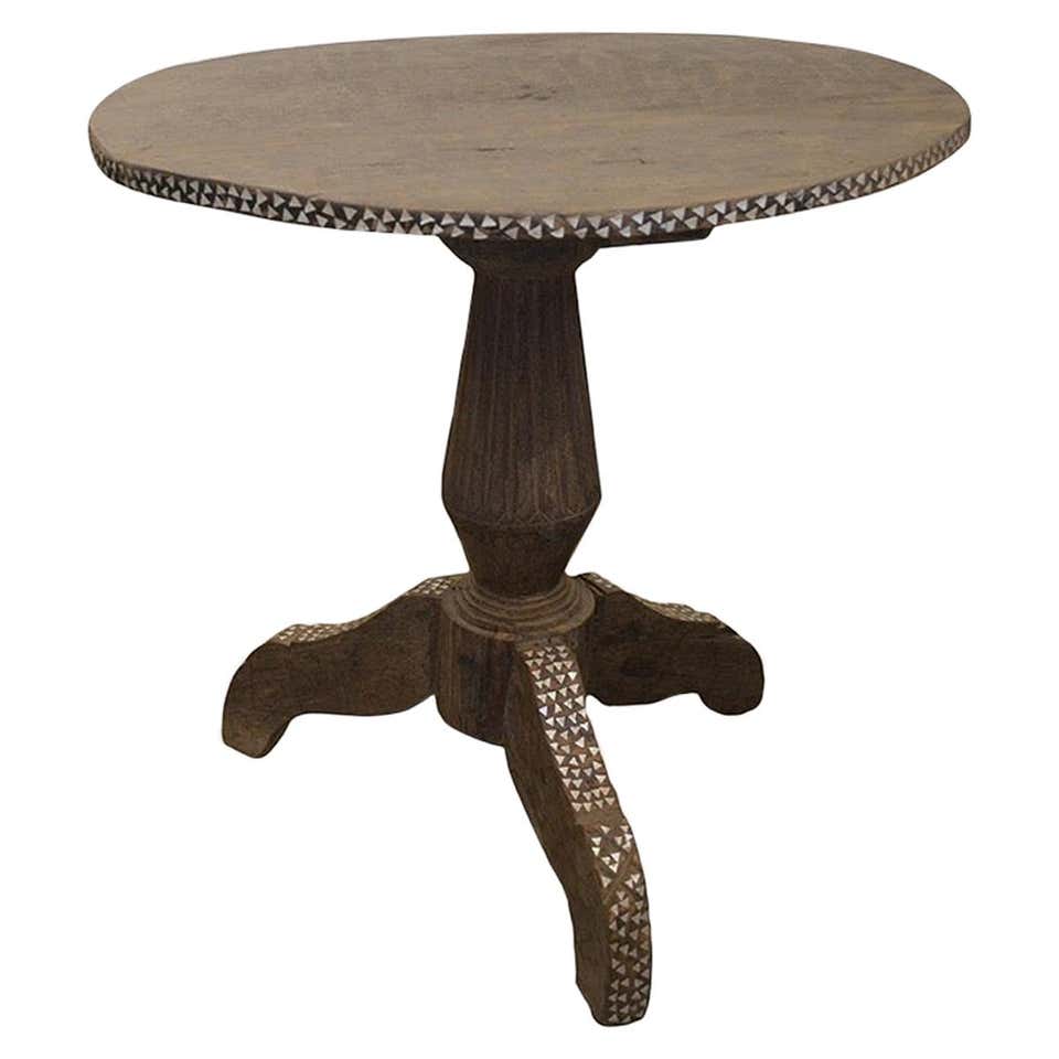 Andrianna Shamaris Raffles Shell Inlay Teak Wood Side Table at 1stDibs
