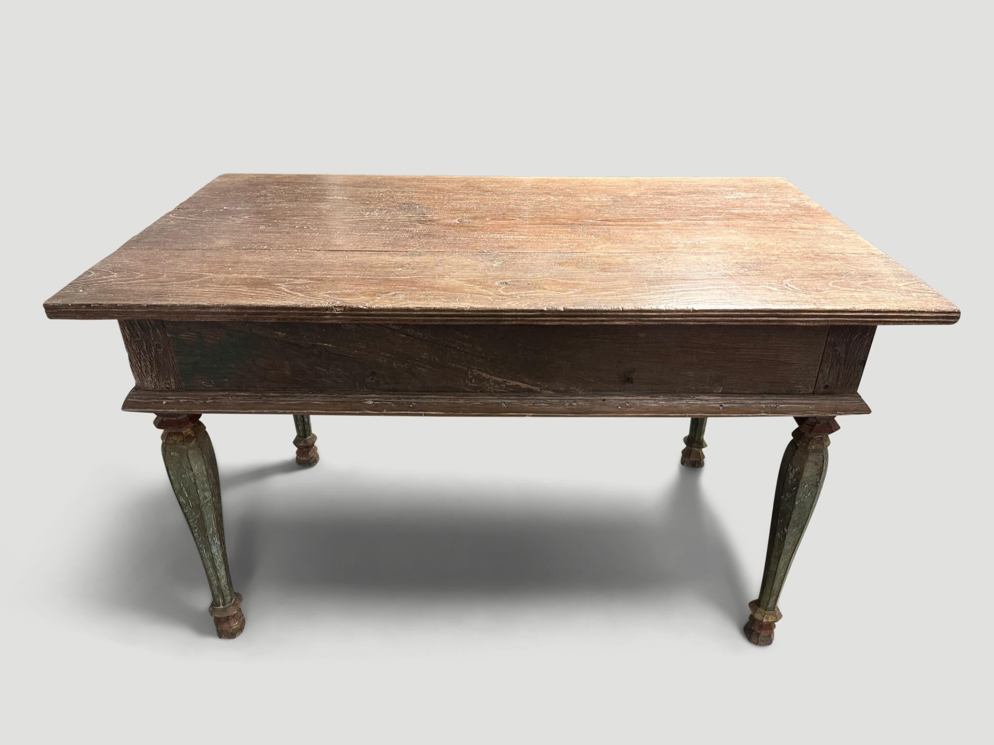 Primitive Andrianna Shamaris Rare Antique Teak Wood Console or Desk For Sale