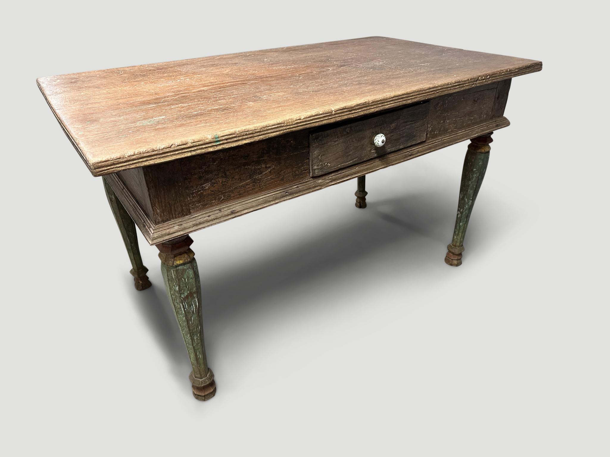 Early 20th Century Andrianna Shamaris Rare Antique Teak Wood Console or Desk For Sale