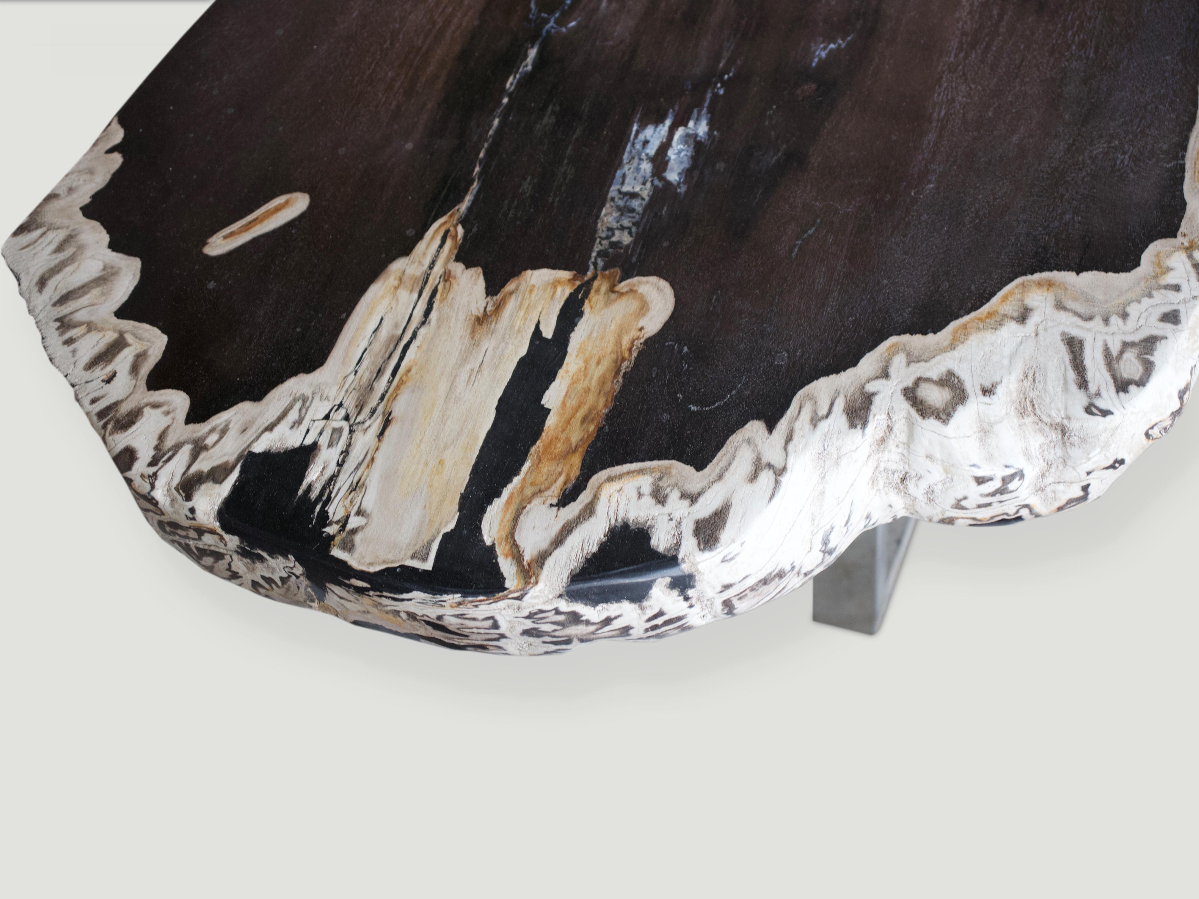 Andrianna Shamaris Rare Black and White Super Smooth Petrified Wood Coffee Table In Excellent Condition In New York, NY