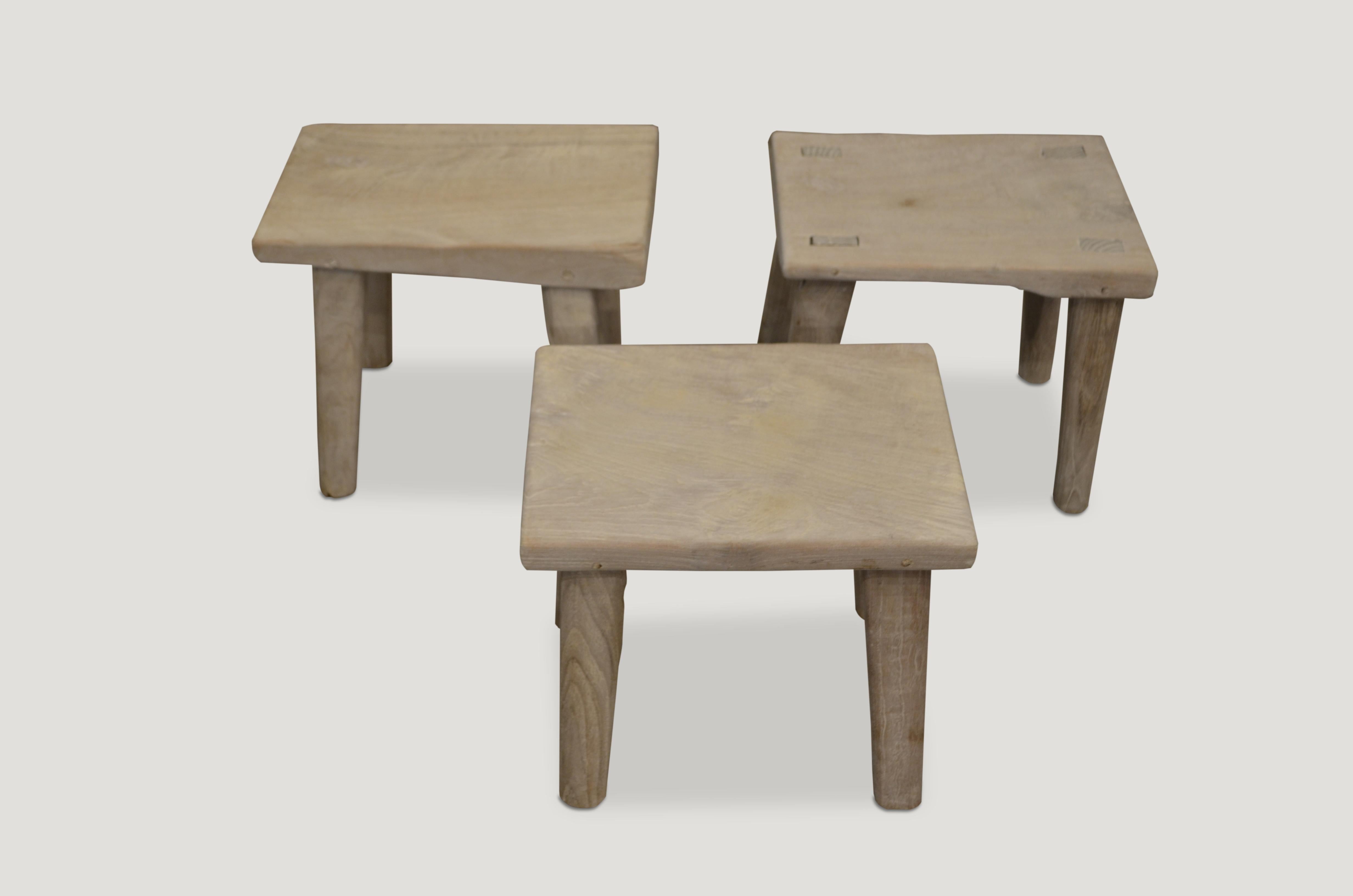 Organic Modern Andrianna Shamaris Reclaimed Bleached Teak Wood Stool or Side Table