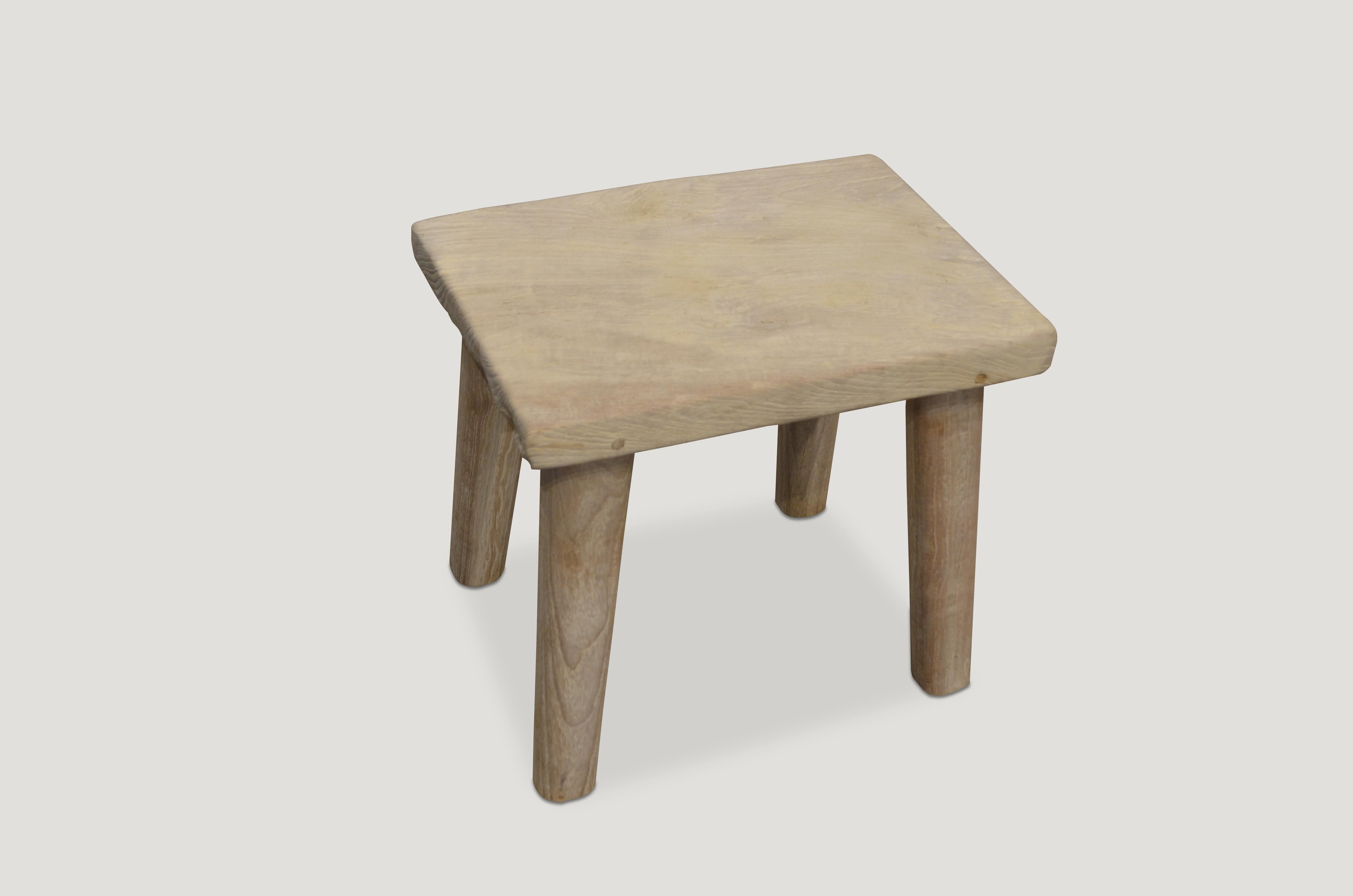 Andrianna Shamaris Reclaimed Bleached Teak Wood Stool or Side Table In Excellent Condition In New York, NY