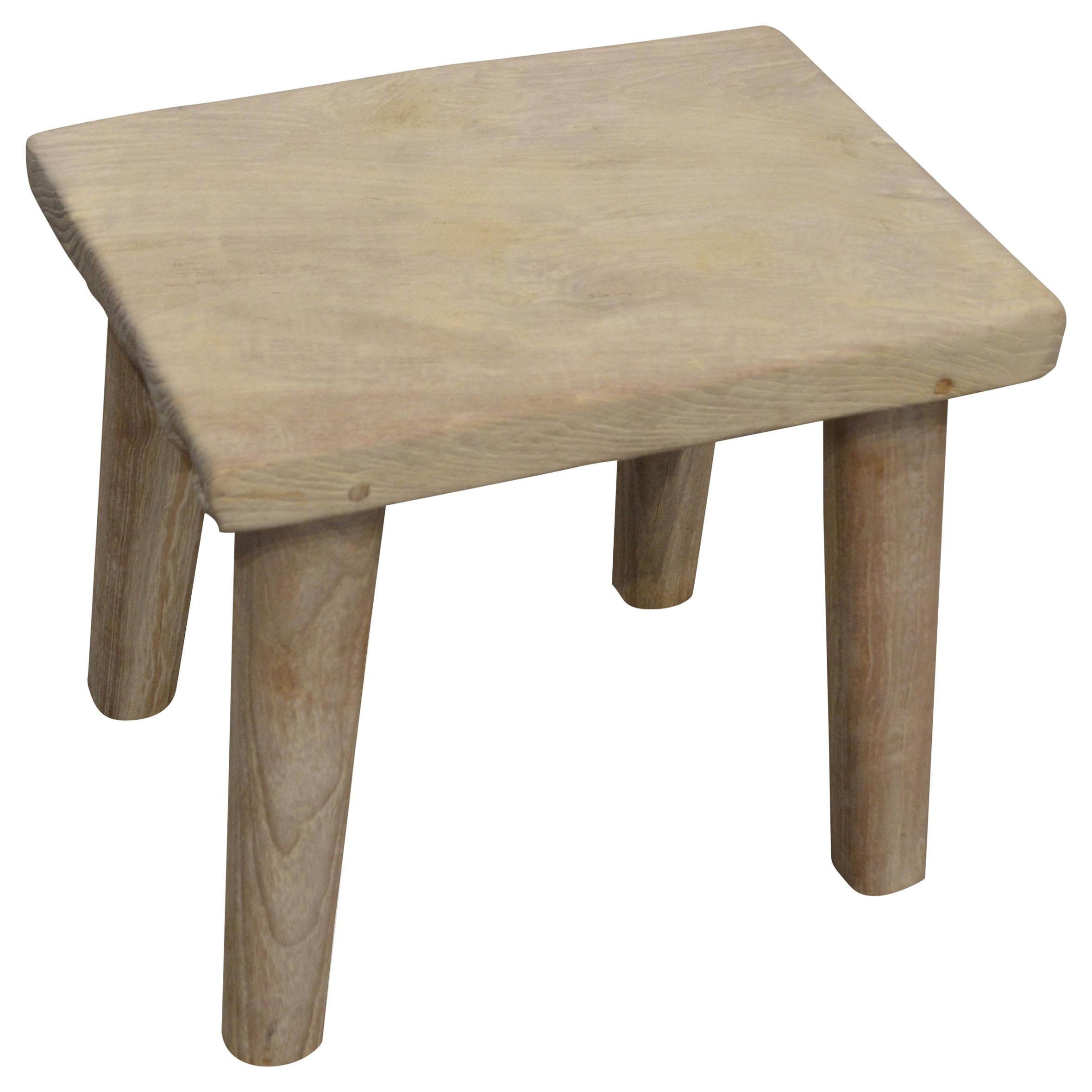 Andrianna Shamaris Reclaimed Bleached Teak Wood Stool or Side Table