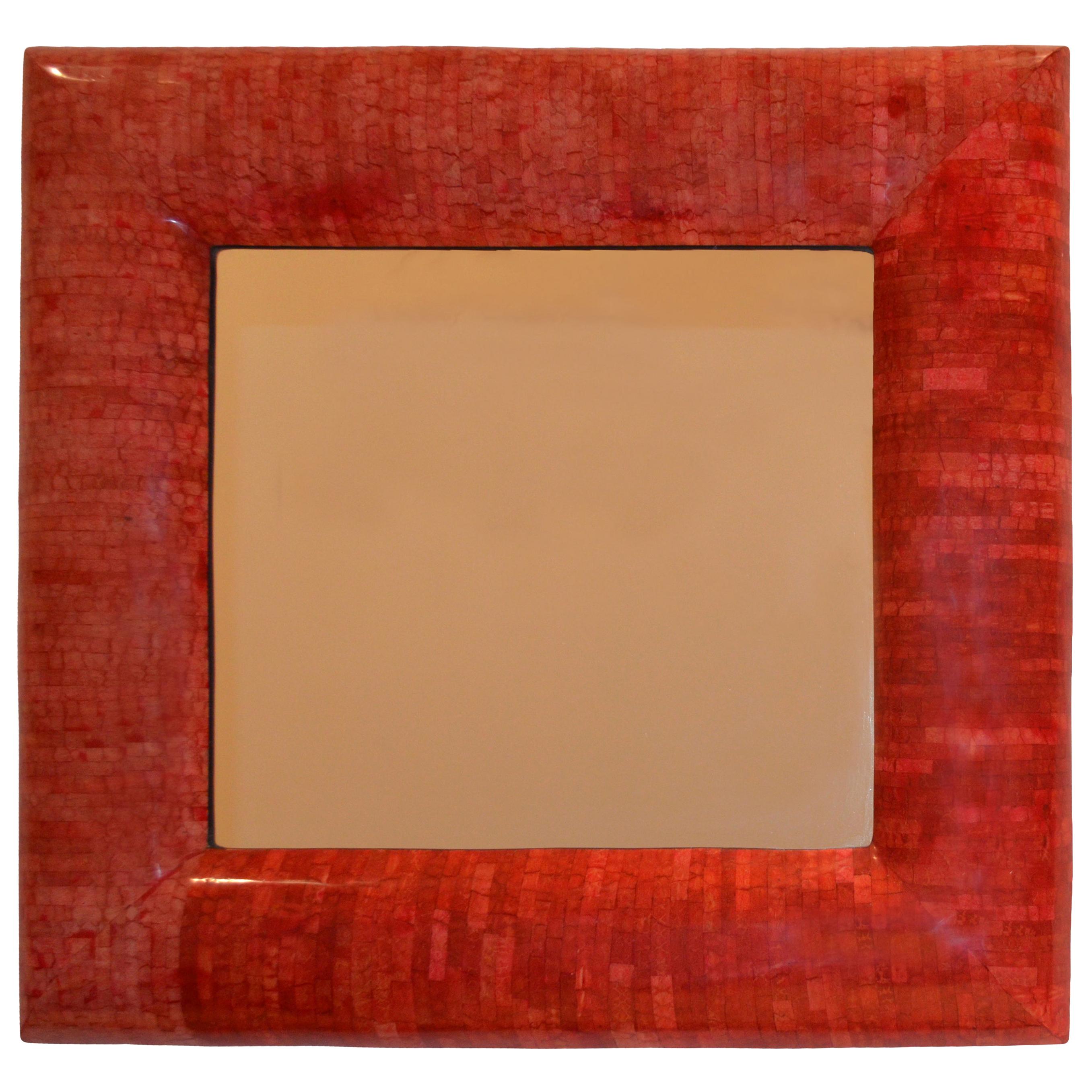 Andrianna Shamaris Red Coral Mirror with Bevelled Frame For Sale