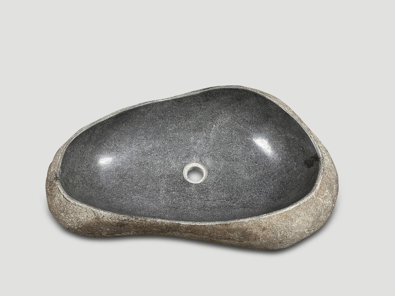 One of a kind minimalist vessels made from river rock sourced from the Ayung river in Bali. The inside is polished and the outside is sanded and left unpolished in contrast. We have a collection. Please inquire for sizes.

These vessels are sourced