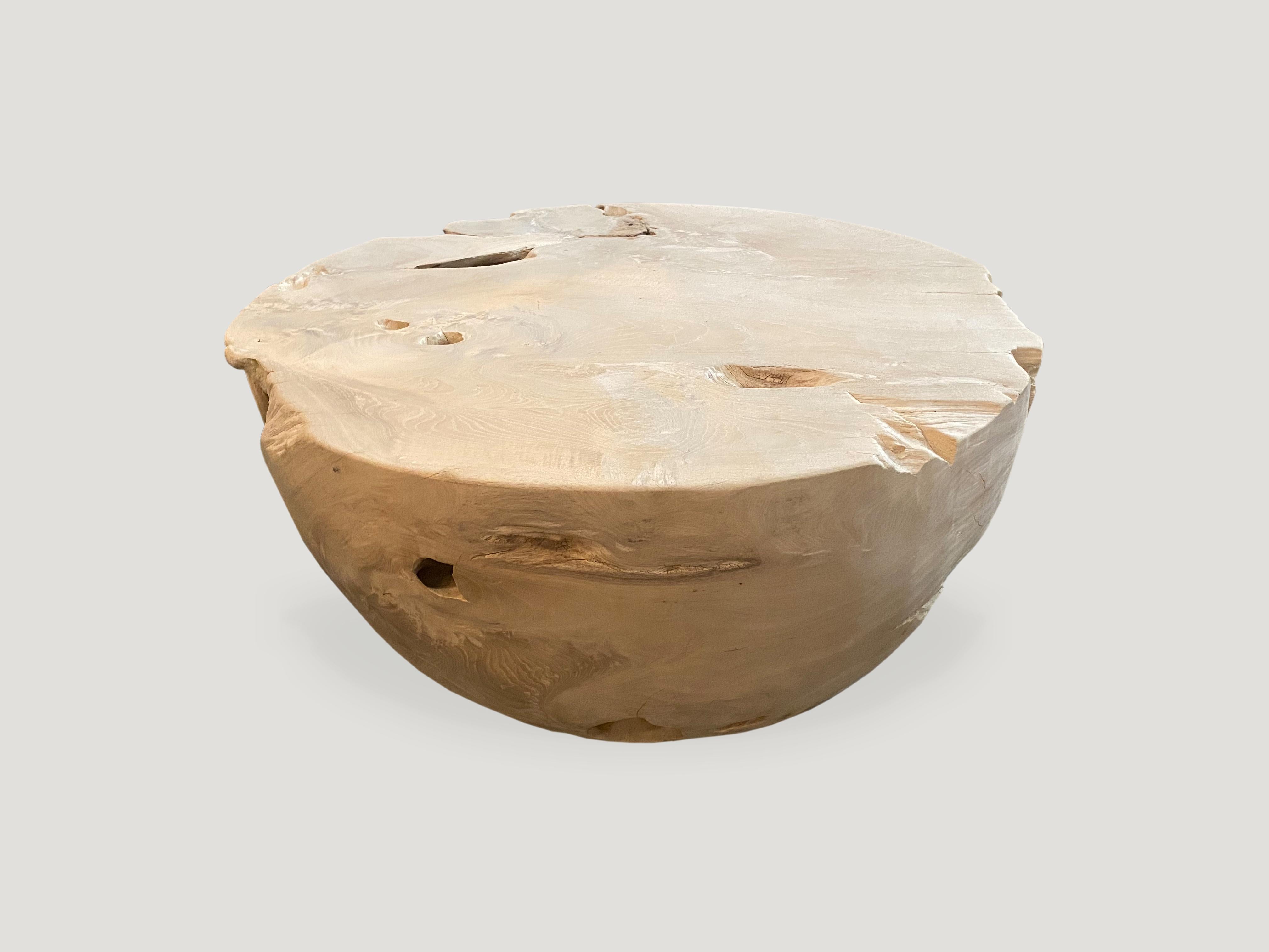 Organic Modern Andrianna Shamaris Round Bleached Teak Wood Coffee Table