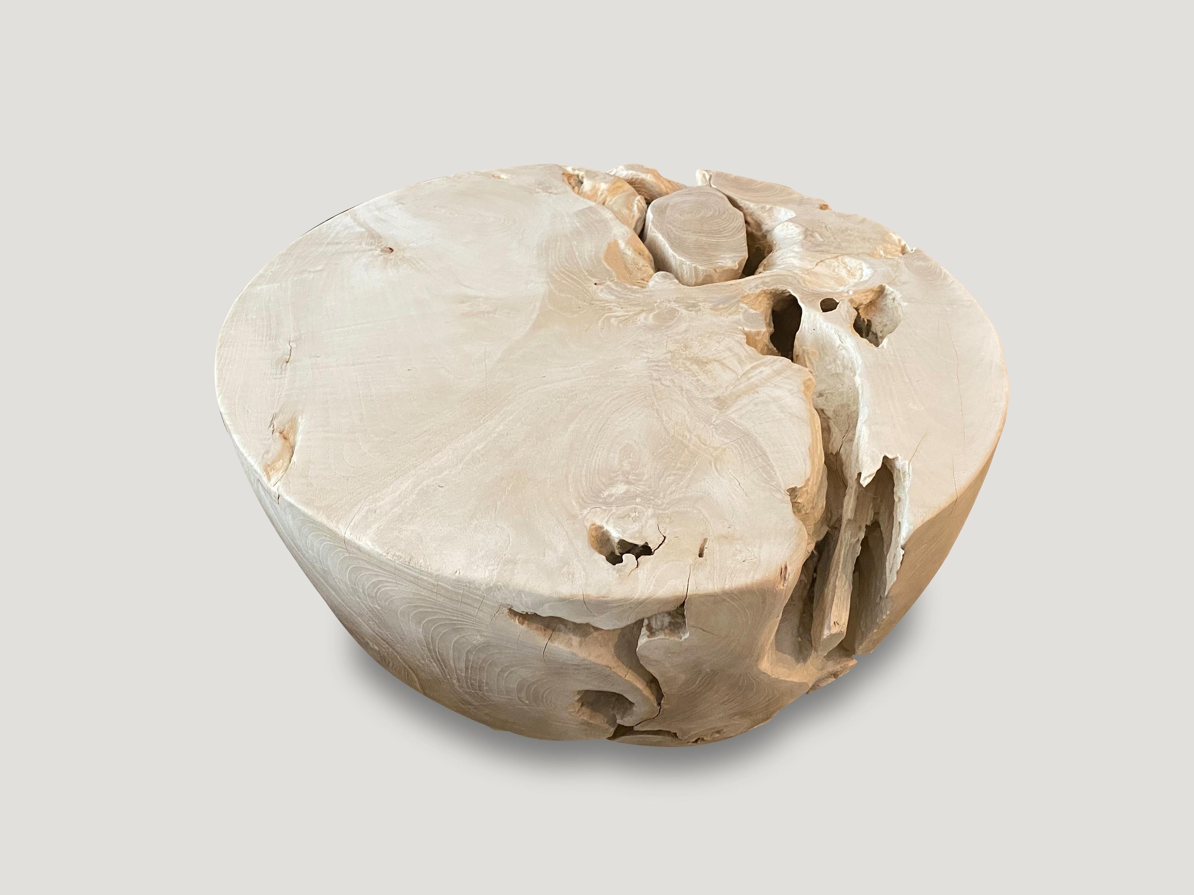Contemporary Andrianna Shamaris Round Bleached Teak Wood Coffee Table