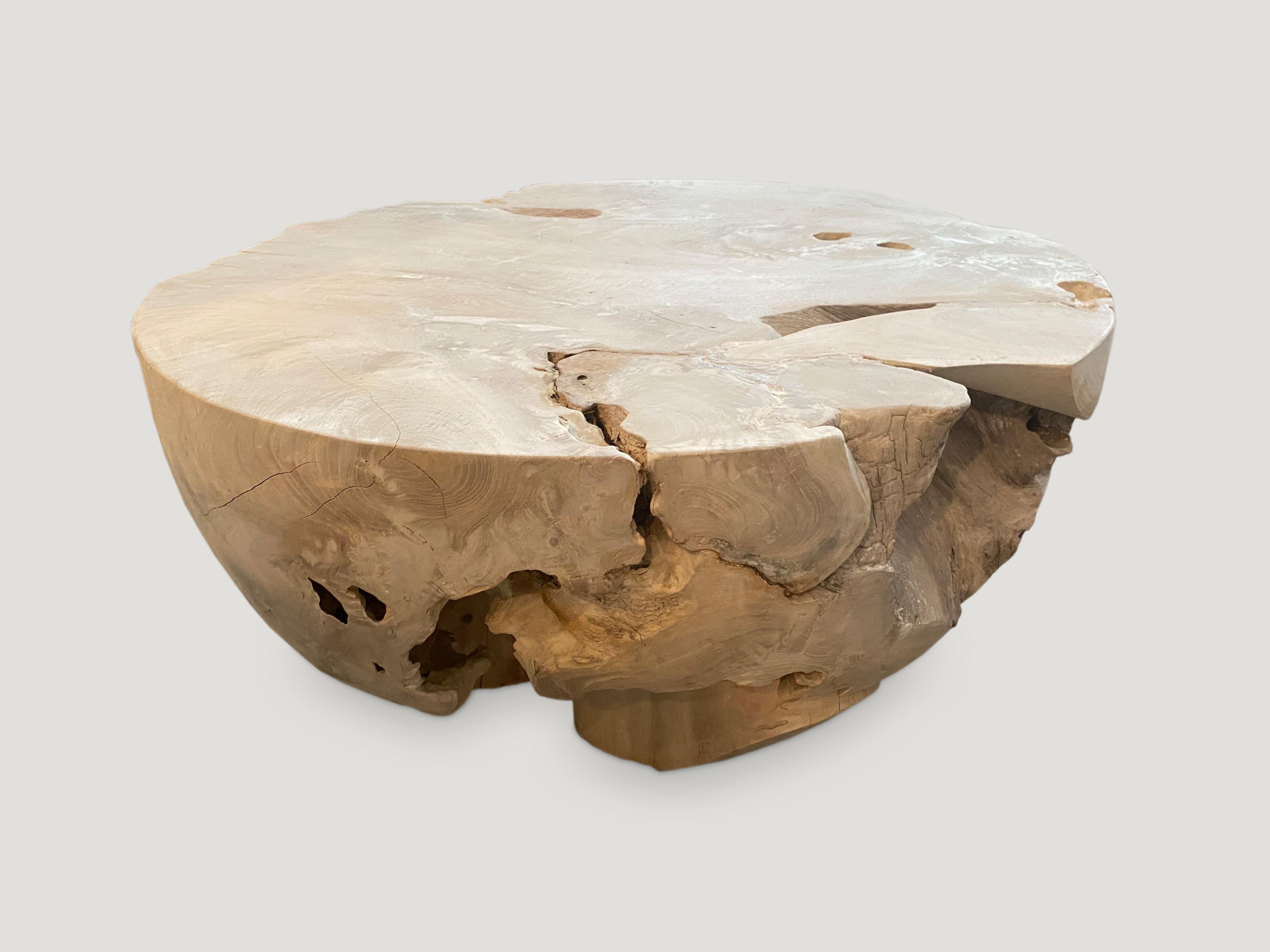 Contemporary Andrianna Shamaris Round Bleached Teak Wood Coffee Table