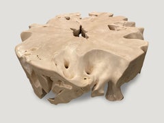 Andrianna Shamaris Round Bleached Teak Wood Organic Coffee Table