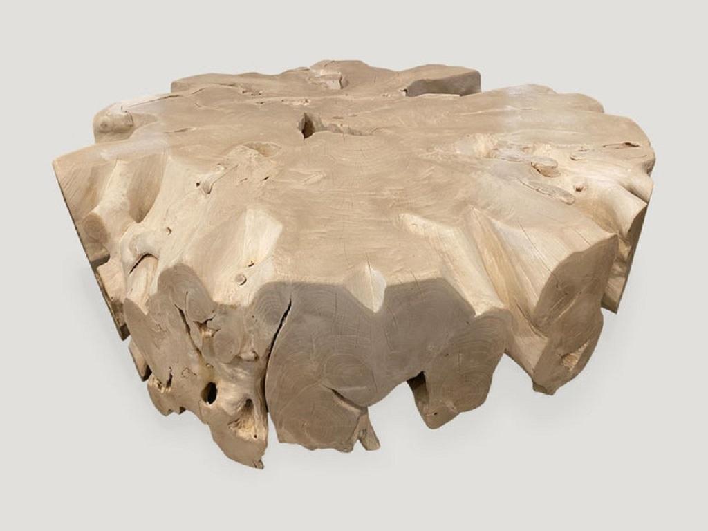 Andrianna Shamaris Round Bleached Teak Wood Organic Coffee Table In Excellent Condition For Sale In New York, NY