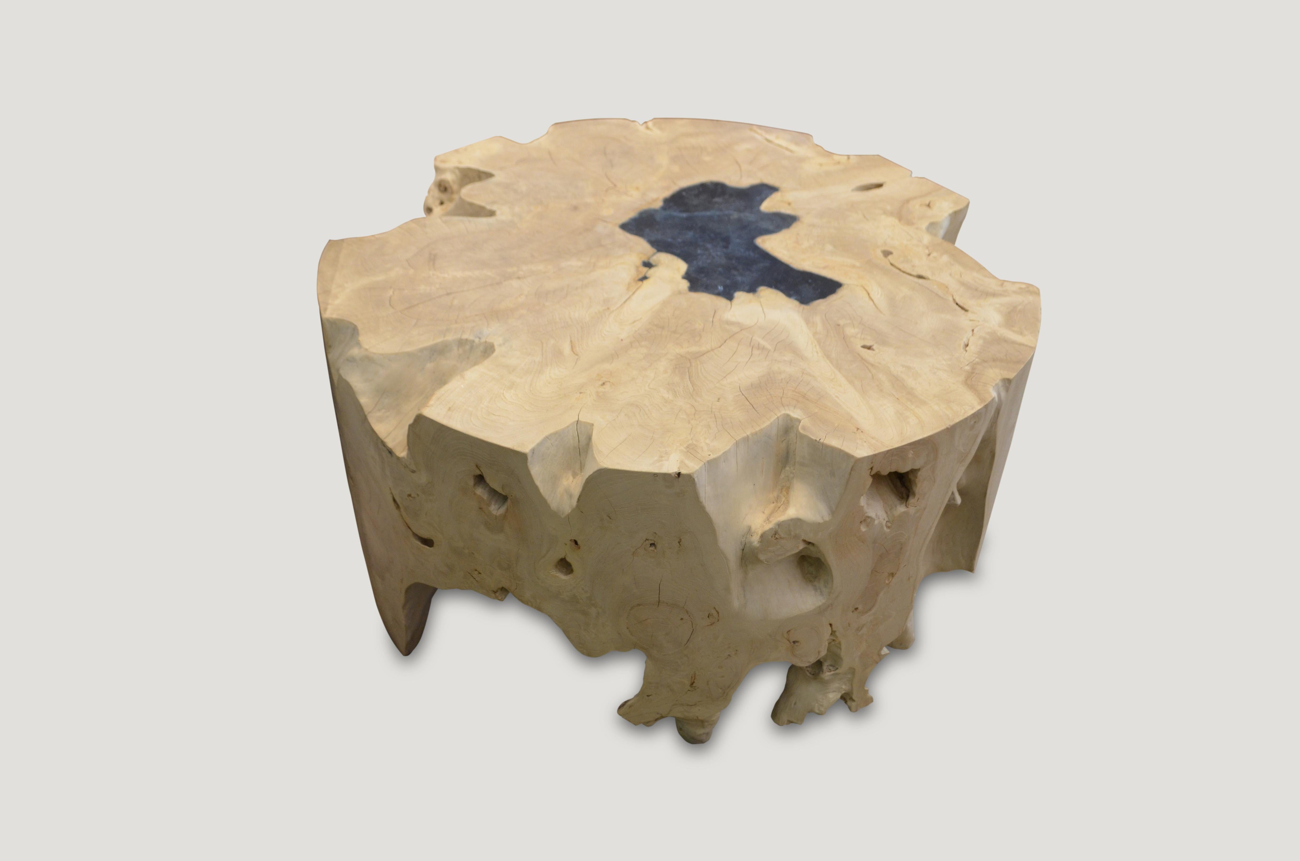 Andrianna Shamaris Round Bleached Teak Wood Organic Coffee Table In Excellent Condition In New York, NY